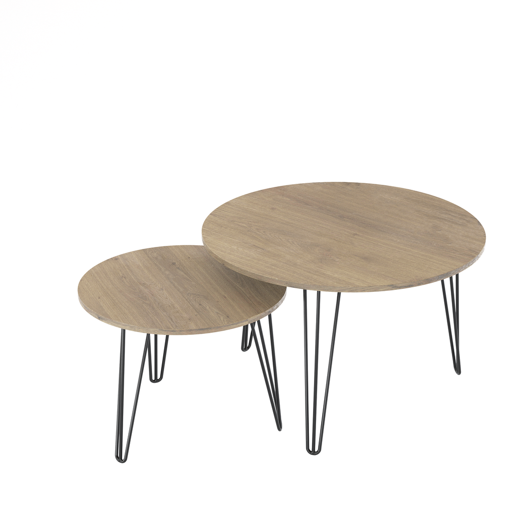 2 Set Round Nesting End Table Set w/ Sturdy Metal Base (Brown)