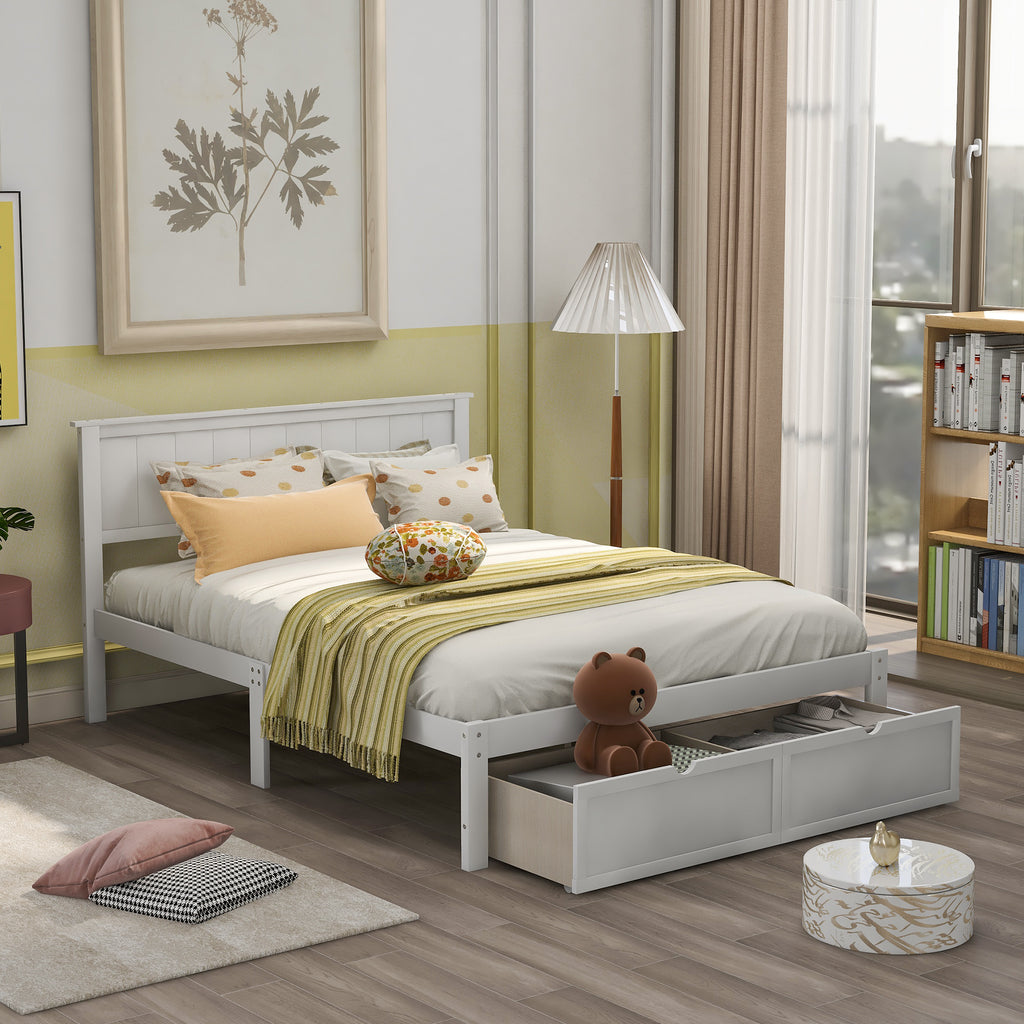 Full Size Platform Bed w/ Under-bed Drawers (White)