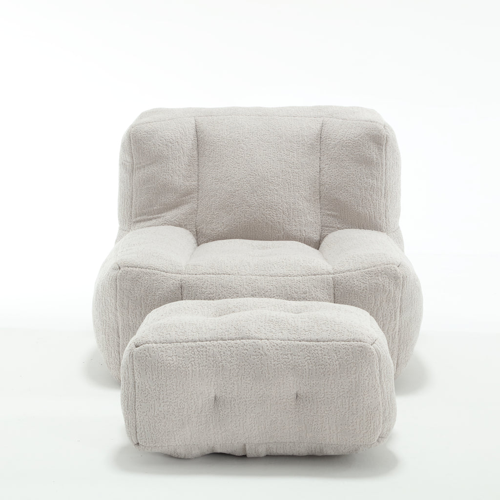 Fluffy Bean Bag Chair & Footstool w/ Memory Foam (Gray)