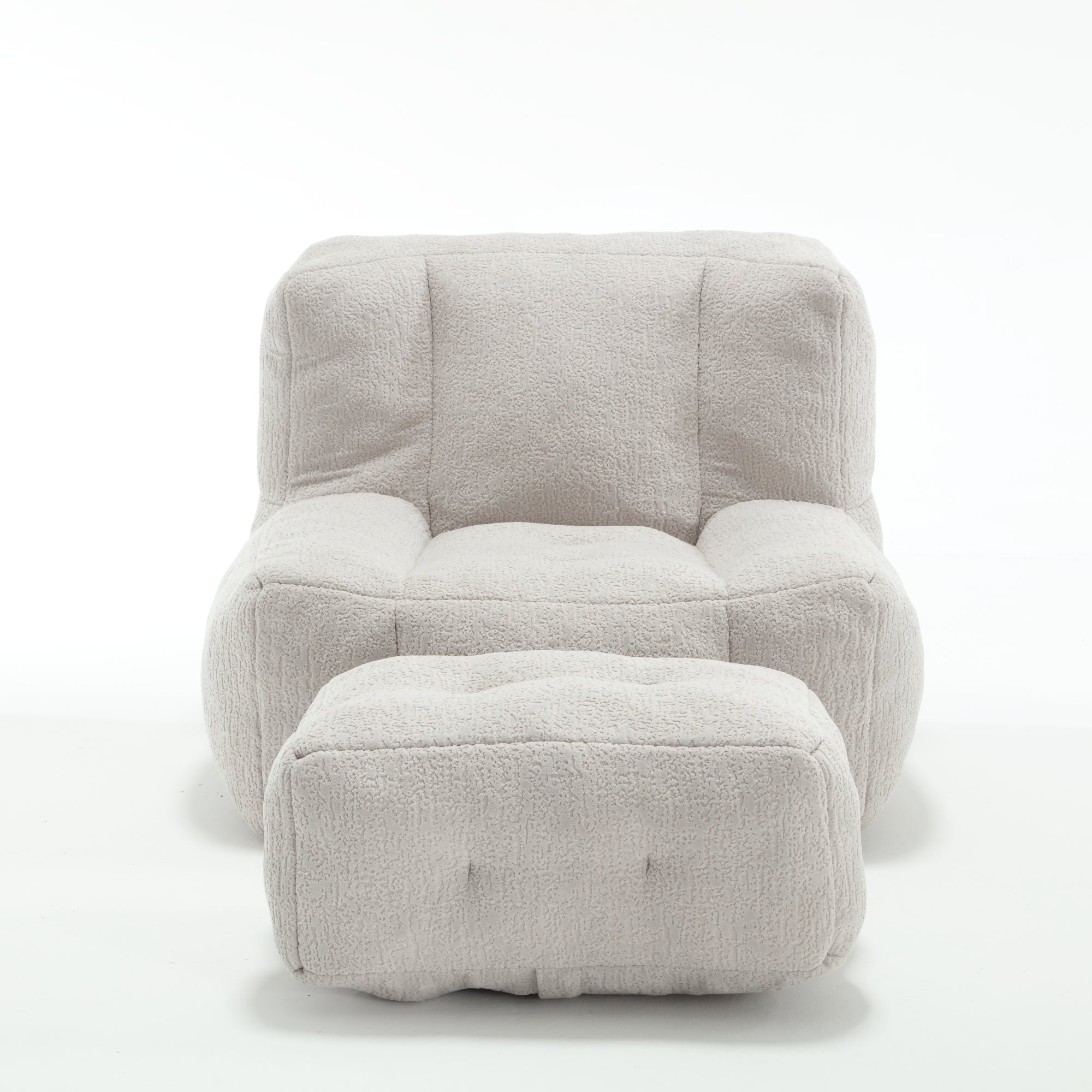 Fluffy Bean Bag Chair & Footstool w/ Memory Foam (Gray)