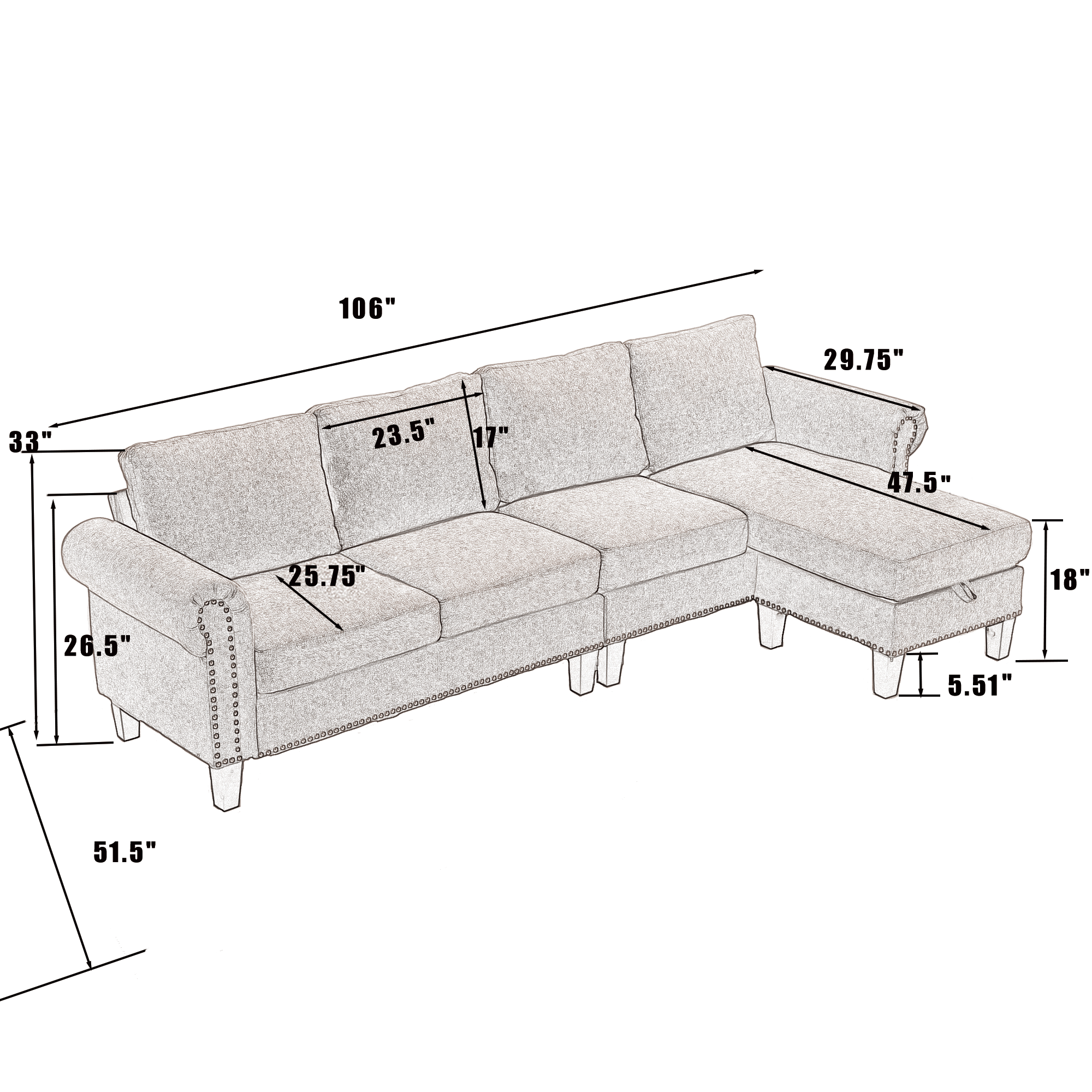 Convertible L-shaped Sectional w/ Storage (Beige)