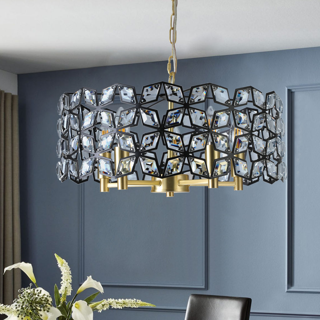 Modern Crystal Chandelier Light Fixture (Black)