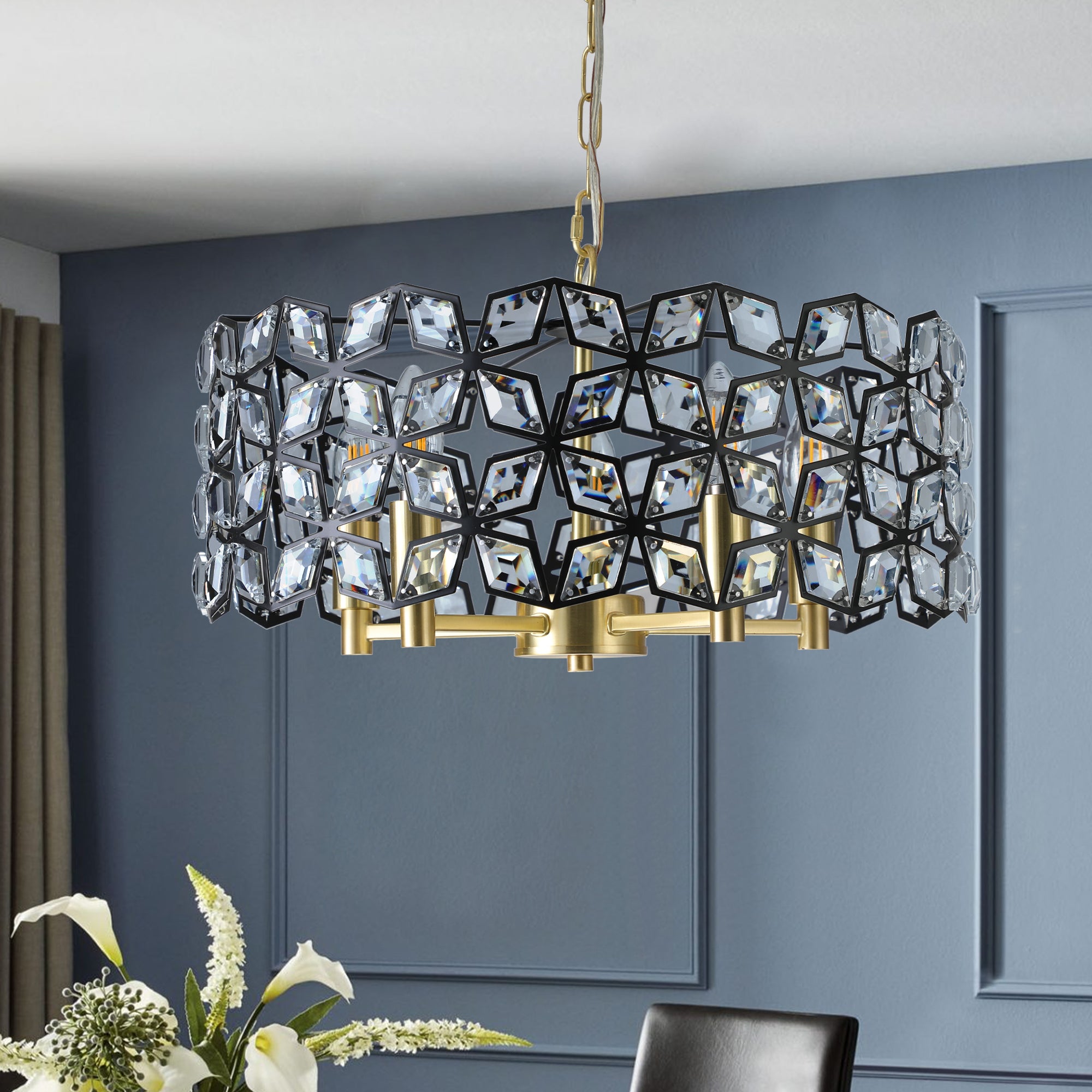 Modern Crystal Chandelier Light Fixture (Black)