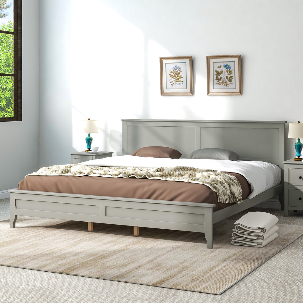 Modern Solid Wood King Platform Bed (Gray)