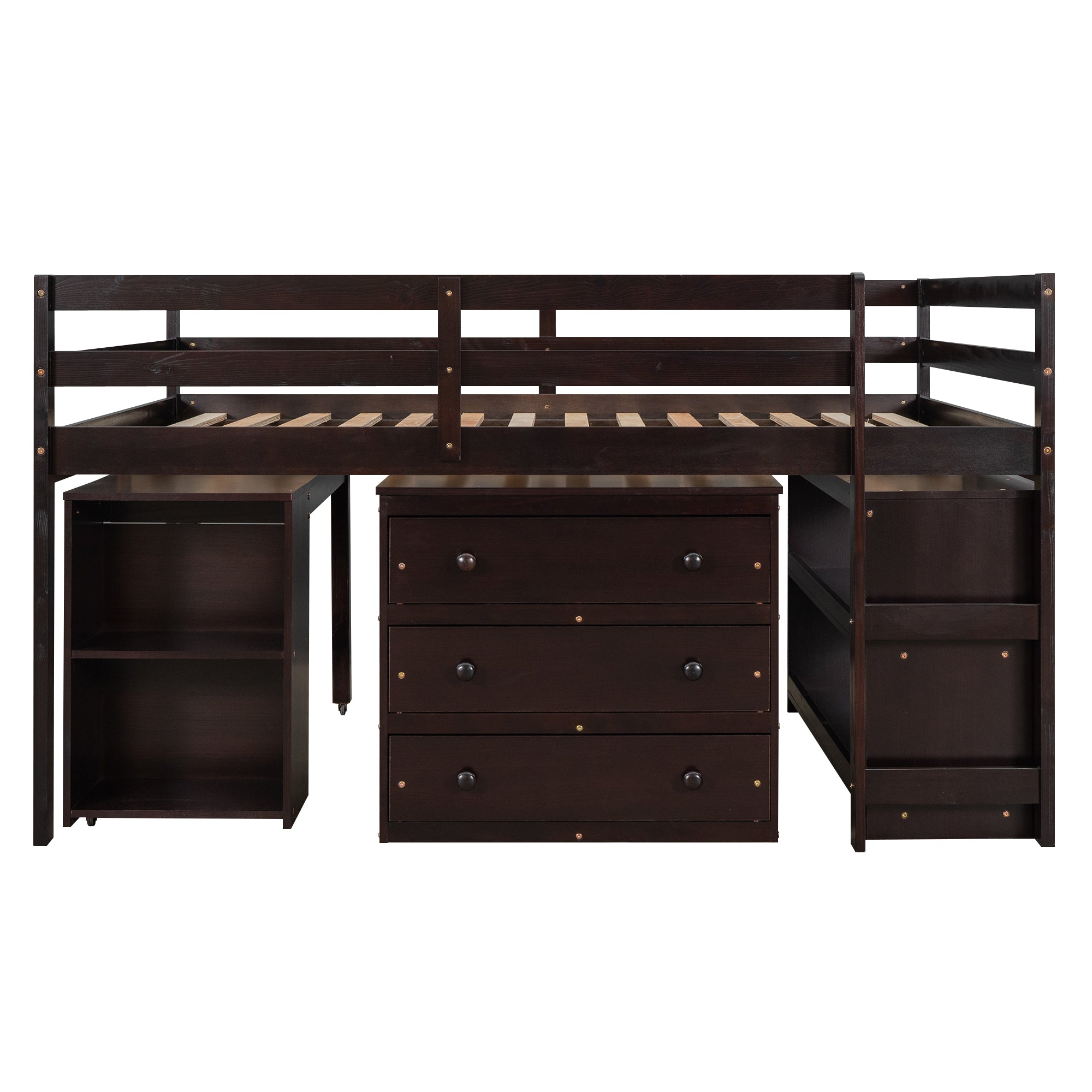 Low Study Full Loft Bed w/ Cabinet Shelves & Desk (Espresso)