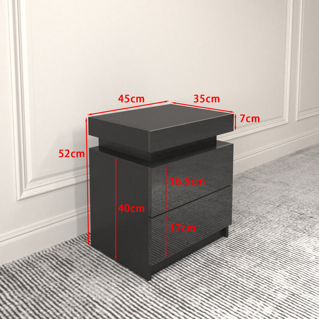 Modern LED Nightstand w/ 2 Drawers (Black)