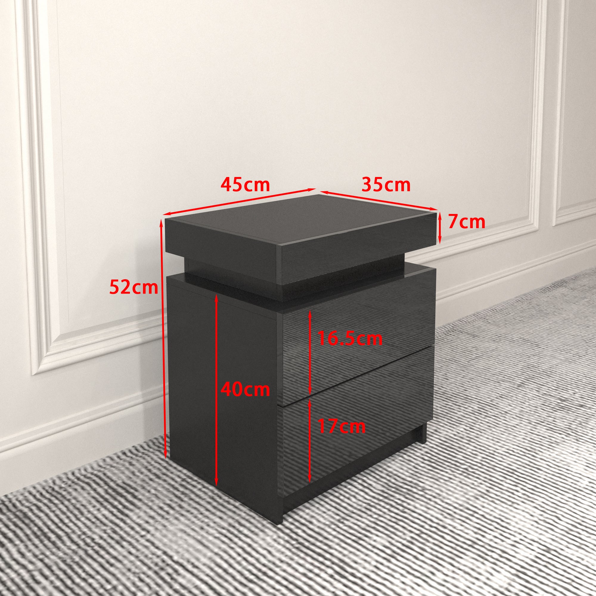 Modern LED Nightstand w/ 2 Drawers (Black)