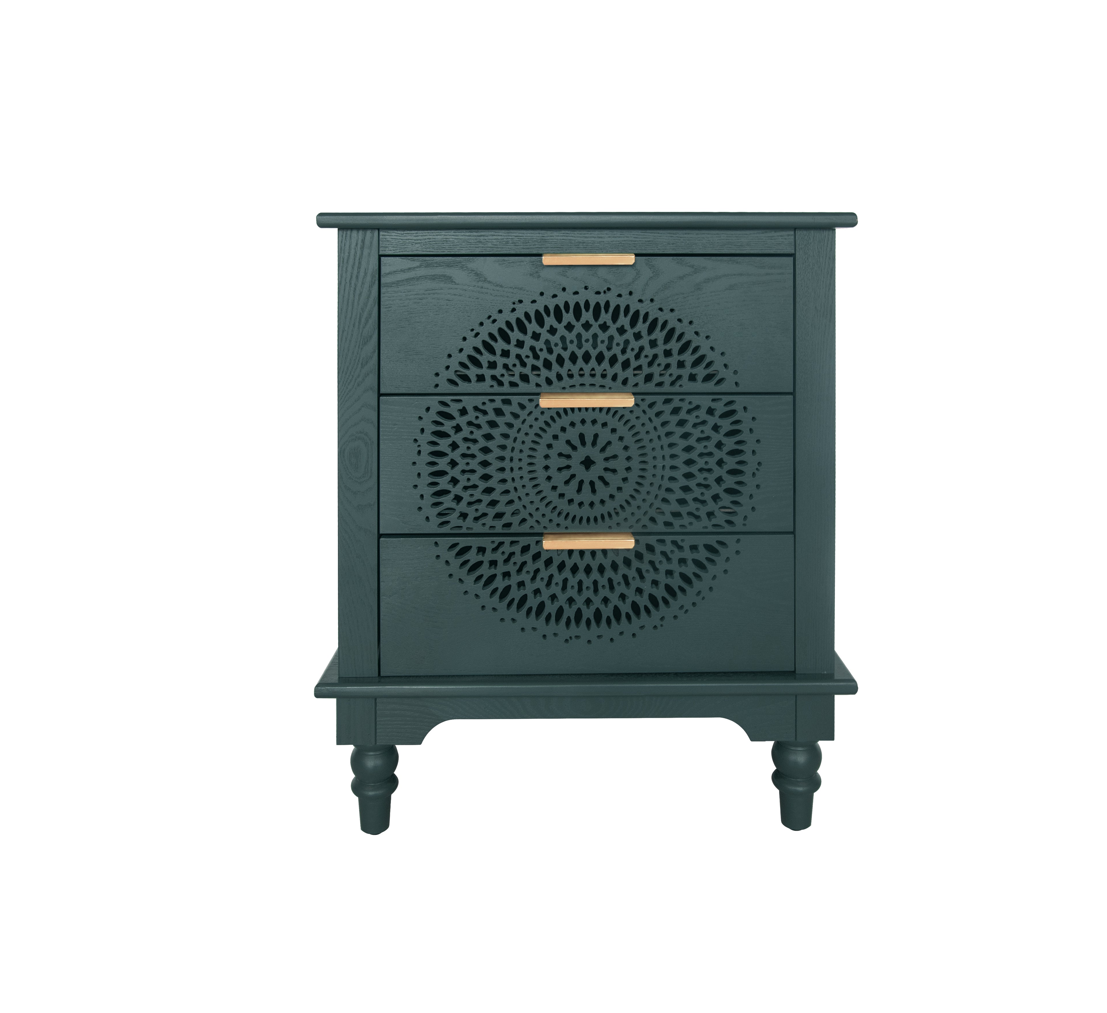 Hollow-Carved 3 Drawer Dresser Chest (Blackish Green)