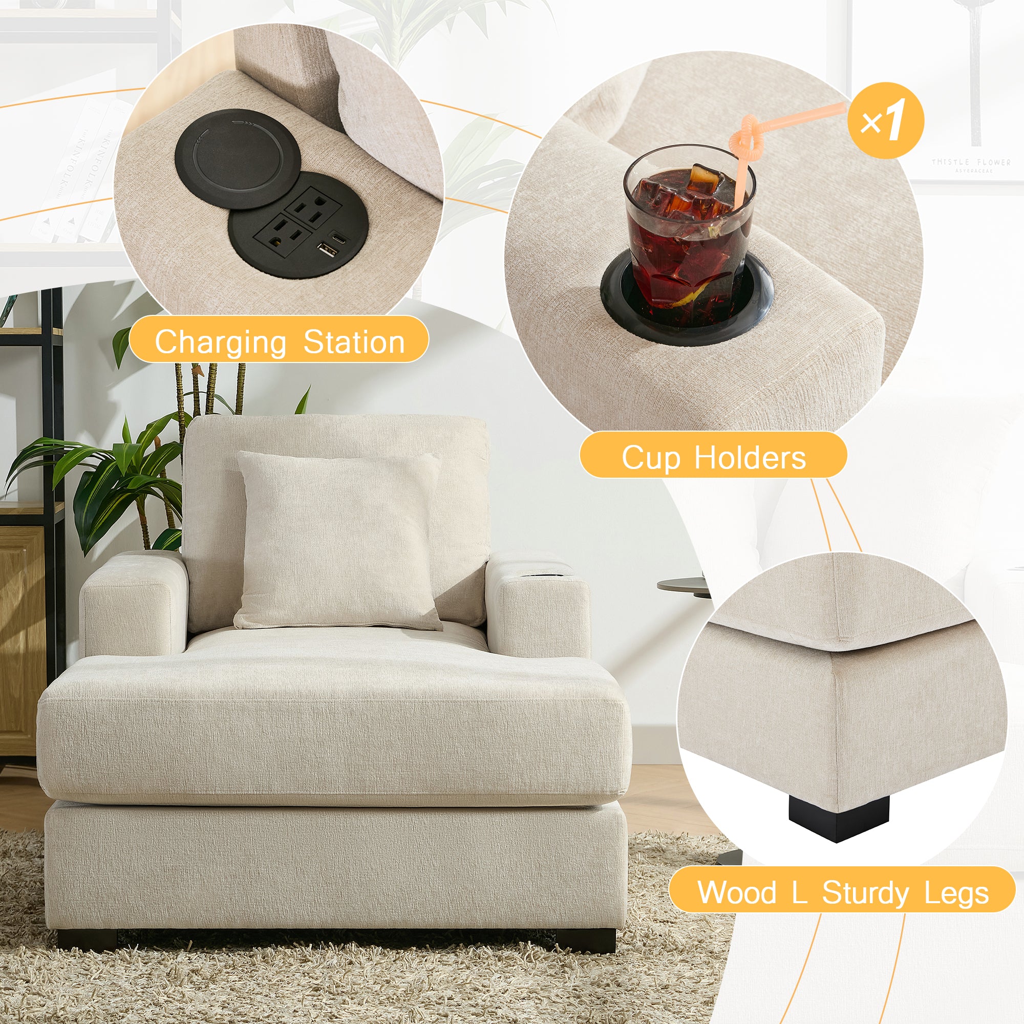 Oversized Chenille Chaise Lounger (Cream)
