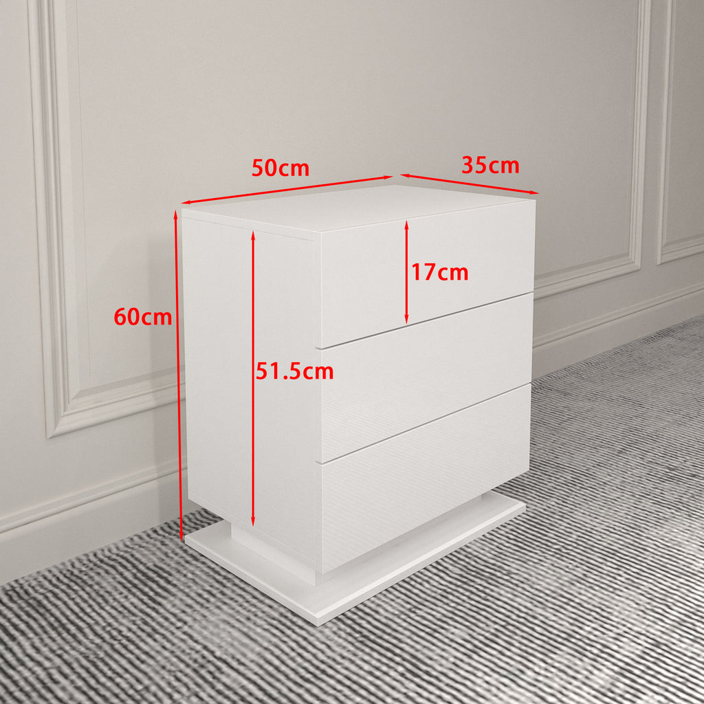 LED Nightstand with 3 drawers (White)