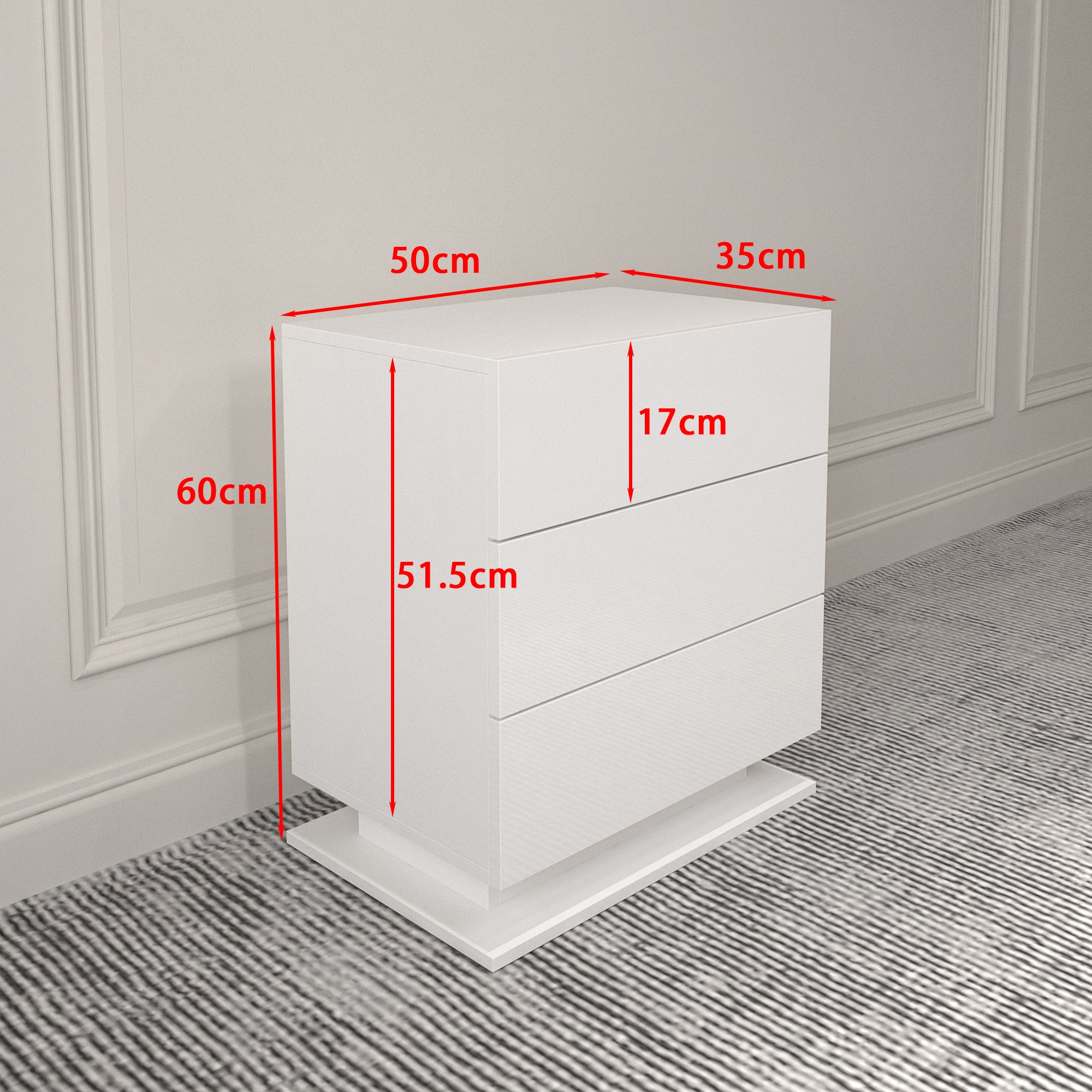 LED Nightstand with 3 drawers (White)