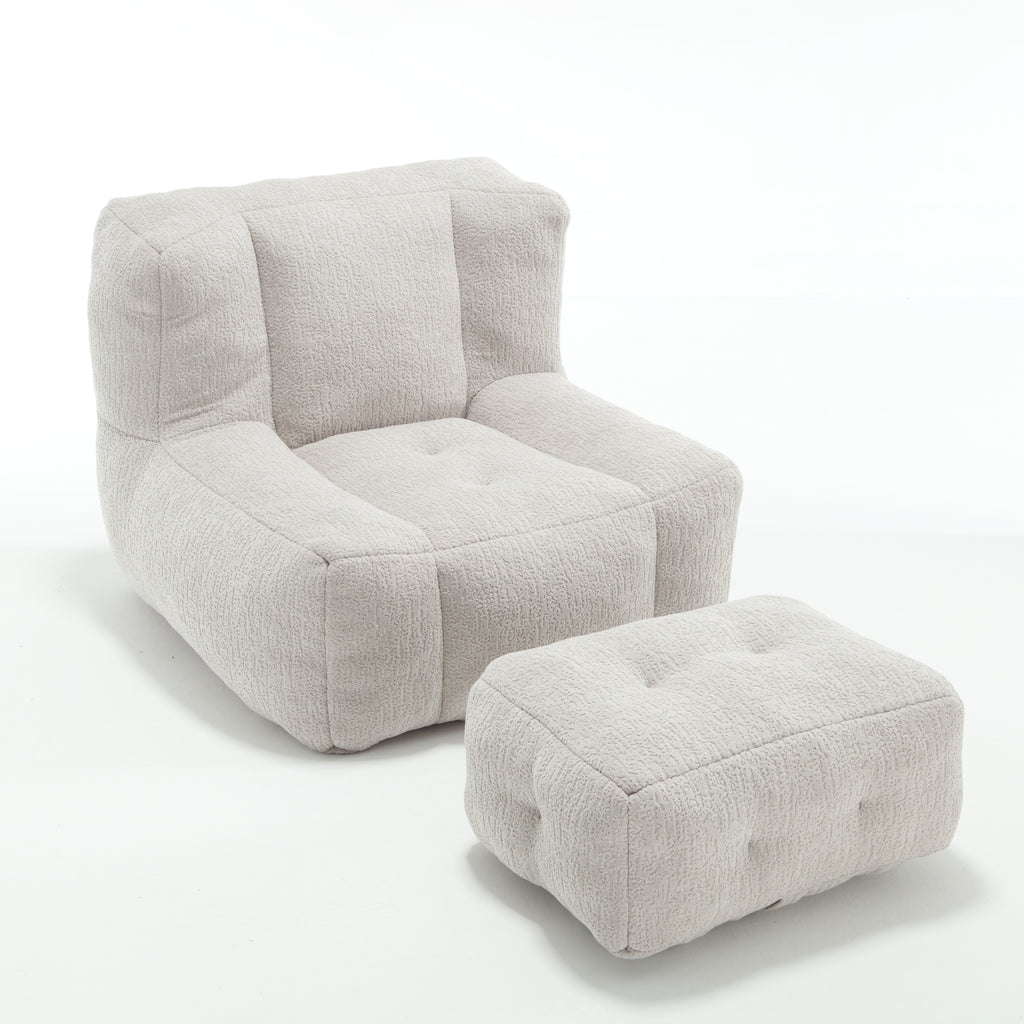 Fluffy Bean Bag Chair & Footstool w/ Memory Foam (Gray)