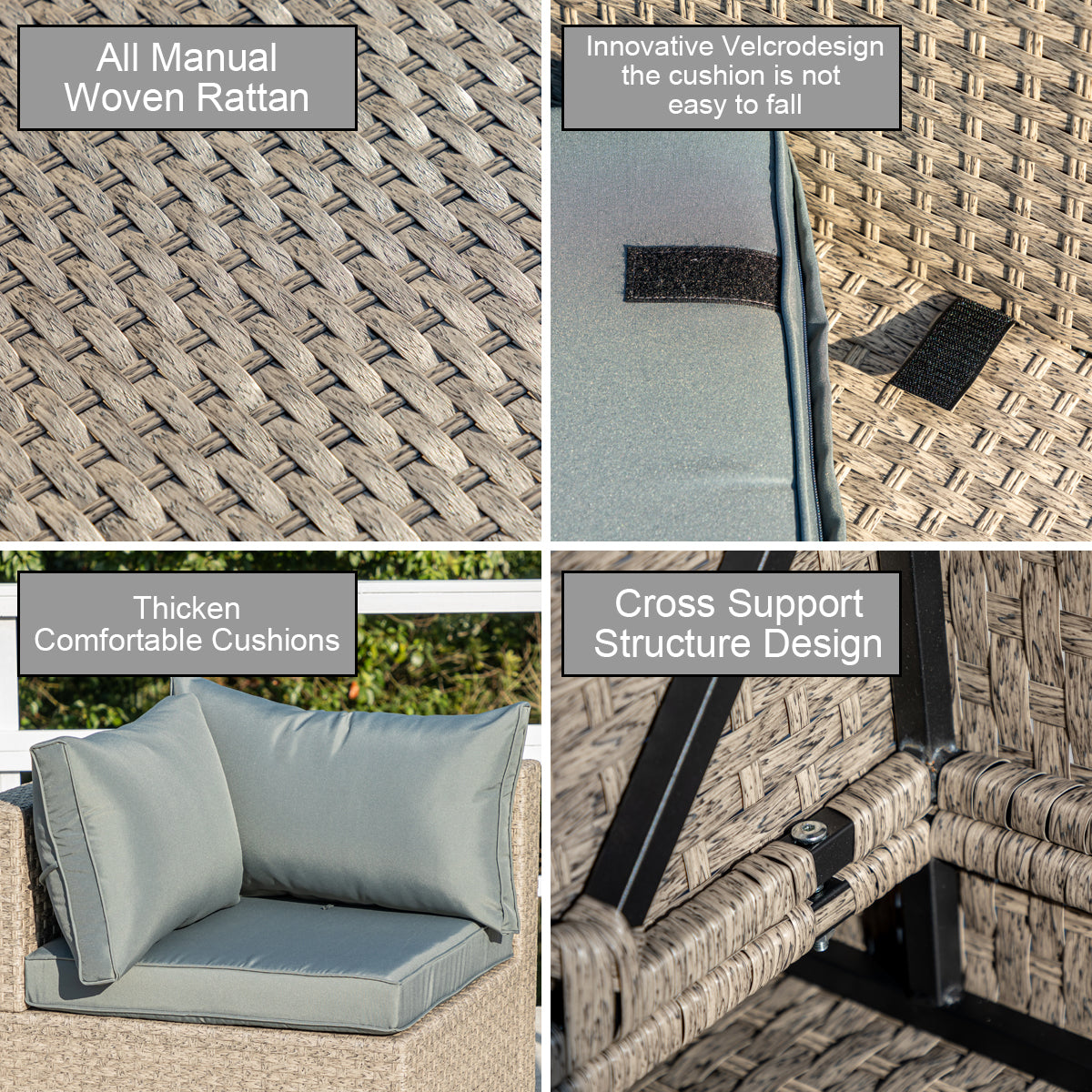 7-Piece Boho Outdoor Patio Furniture Set (Gray Cushions)