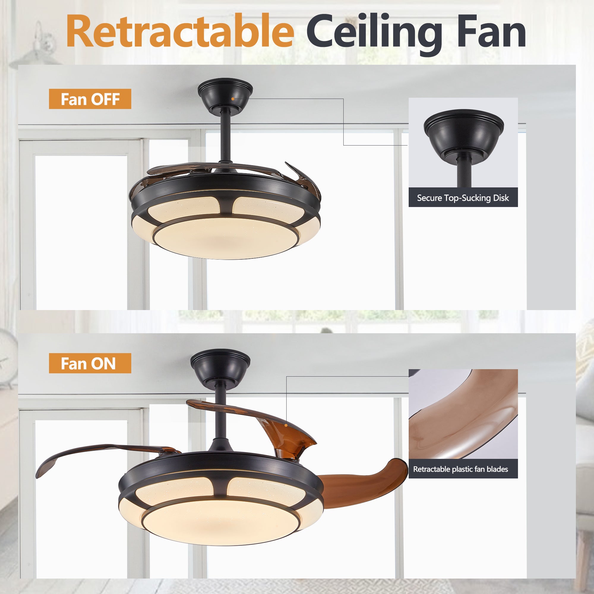 Modern Minimalist Invisible Retractable Ceiling Fan With LED Light