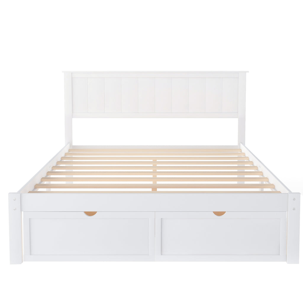 Full Size Platform Bed w/ Under-bed Drawers (White)