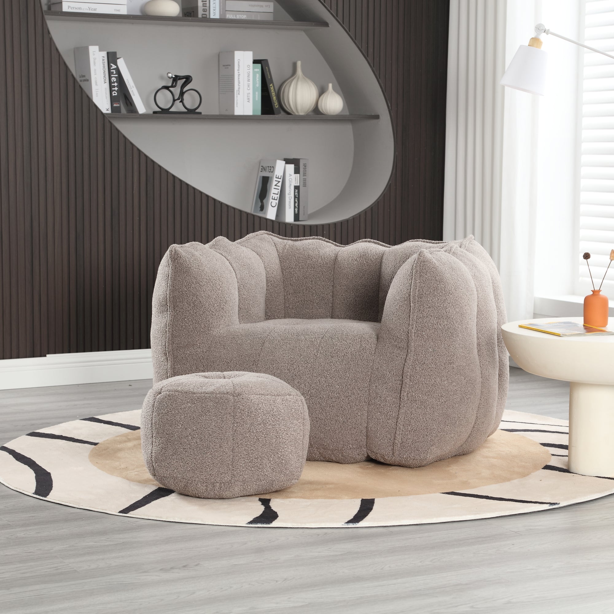 Plush Foam Lounger w/ Ottoman (Coffee)