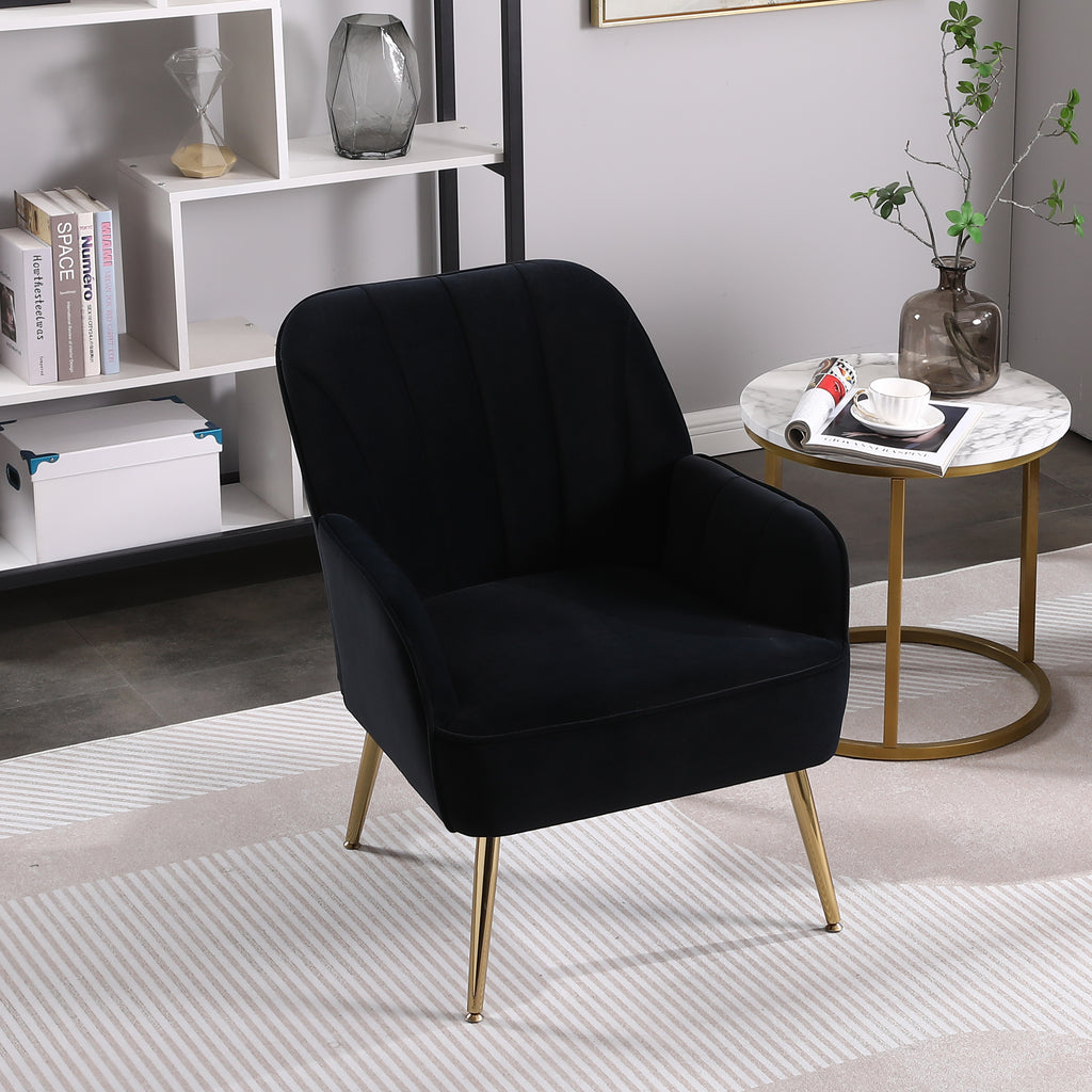 Modern Mid Century Velvet Sherpa Armchair (Black)