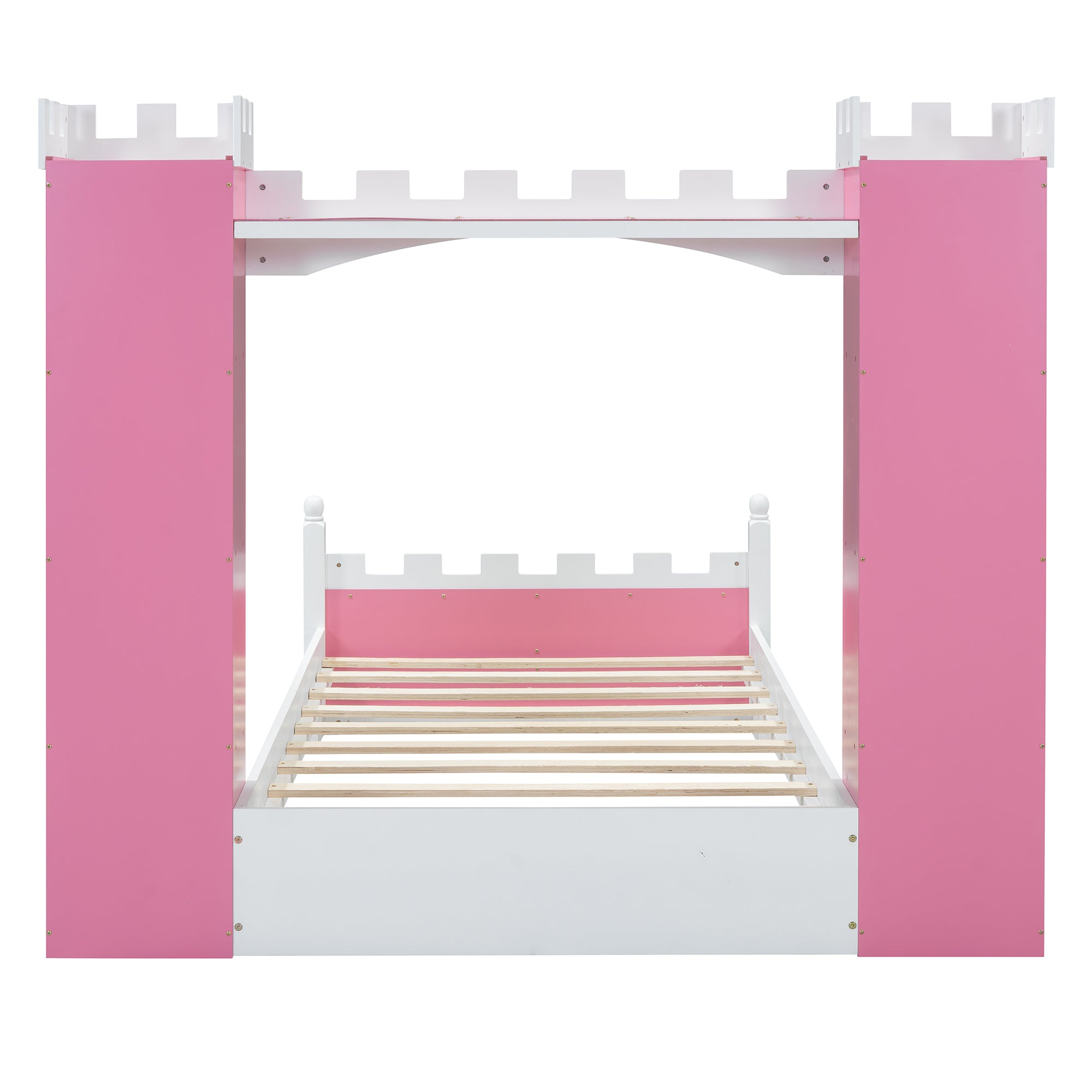 Castle-Shaped Wooden Bed w/ Storage Shelf (Pink)