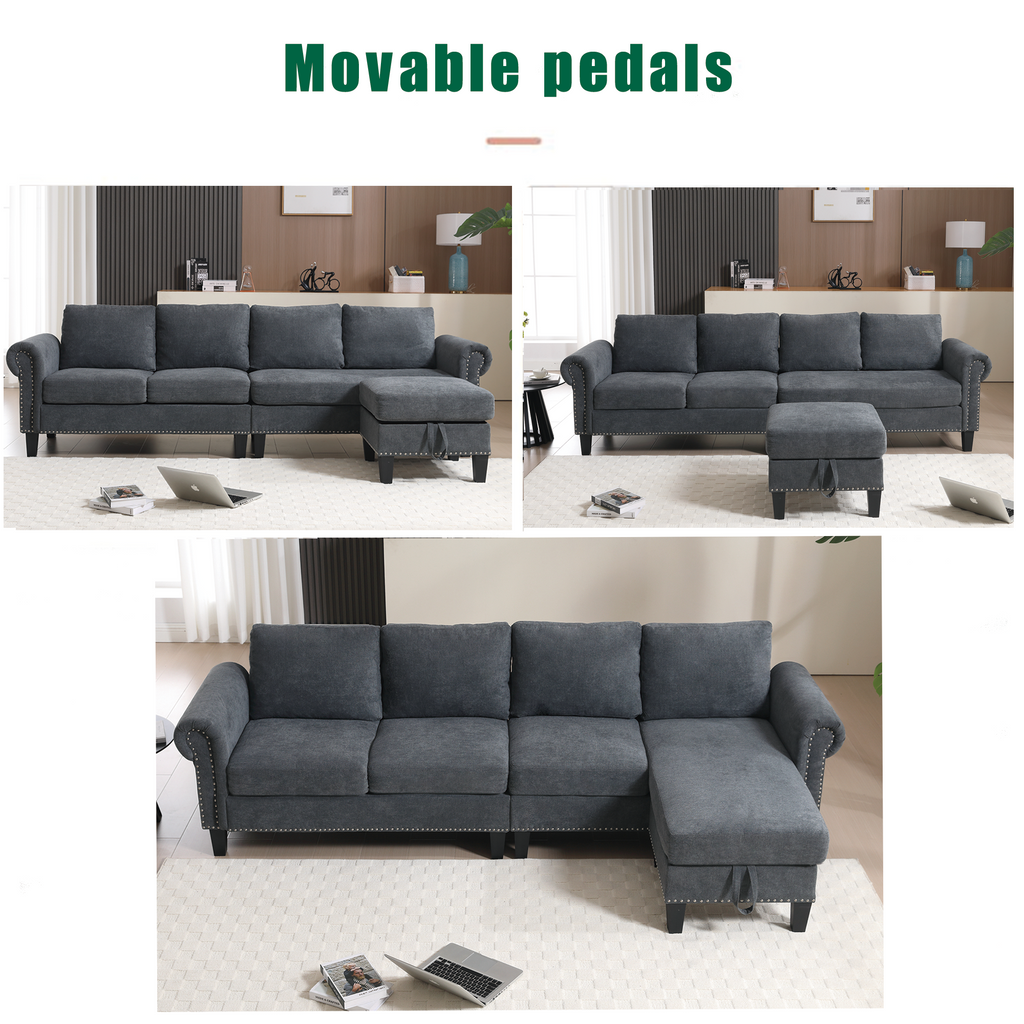 Convertible L-Sectional Sofa with Storage (Gray)