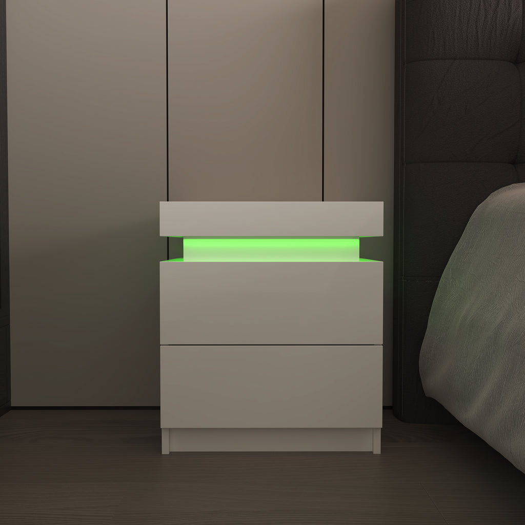 Modern LED Nightstand w/ 2 Drawers (White)