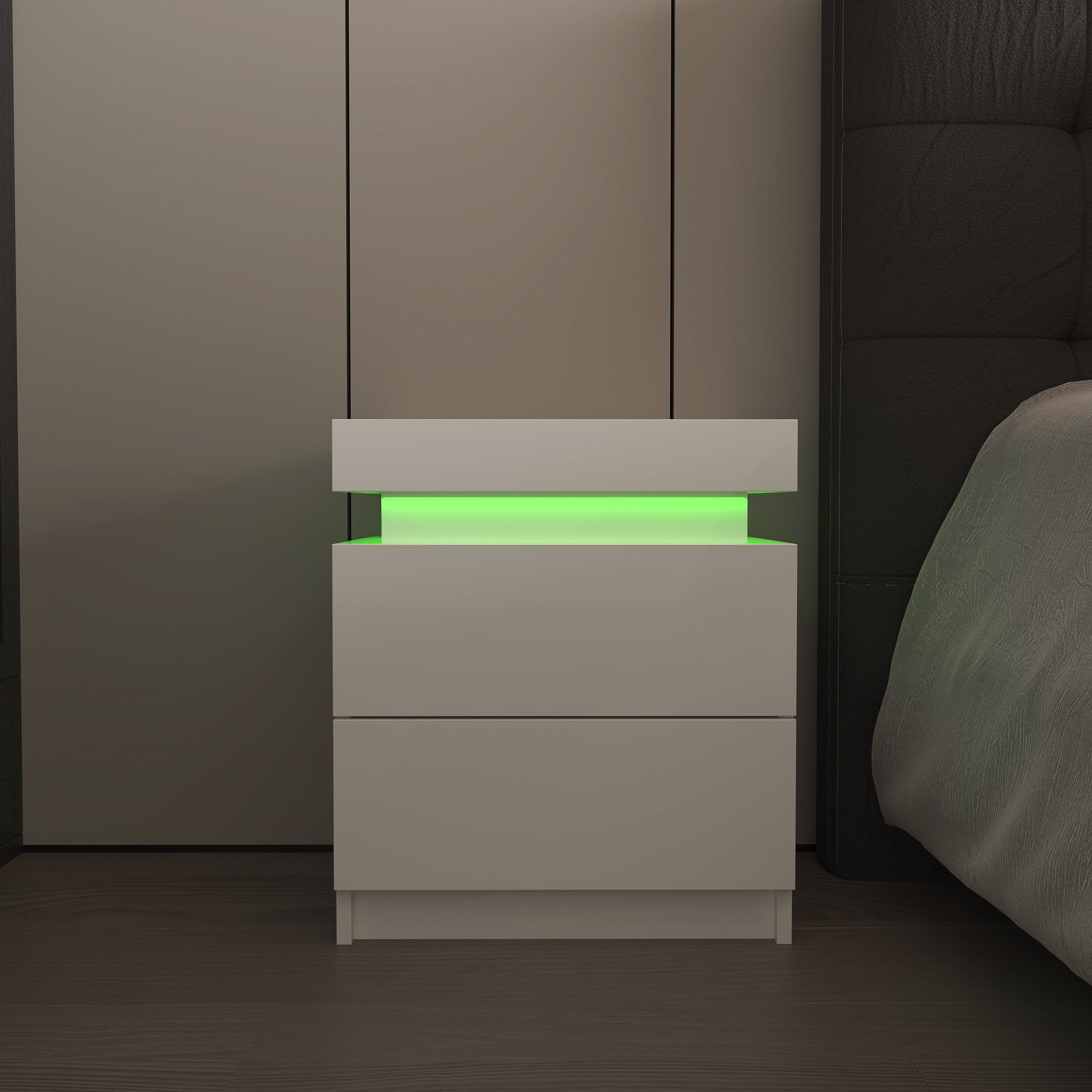 Modern LED Nightstand w/ 2 Drawers (White)