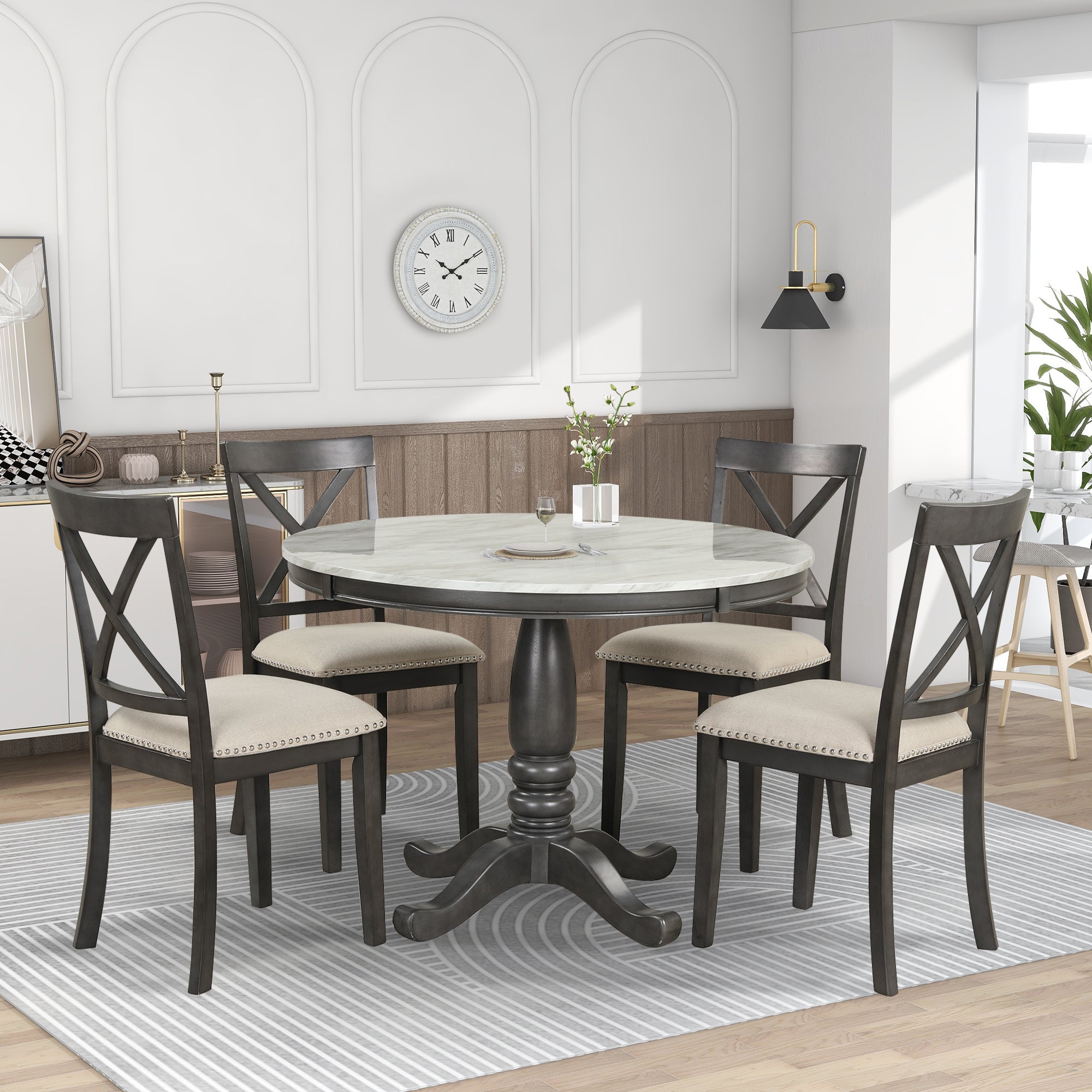 Orisfur 5 Piece Solid Wood Dining Table (Gray)