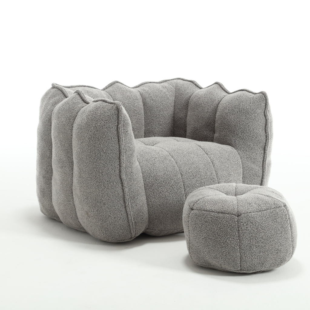 Plush Foam Lounger w/ Ottoman (Gray)