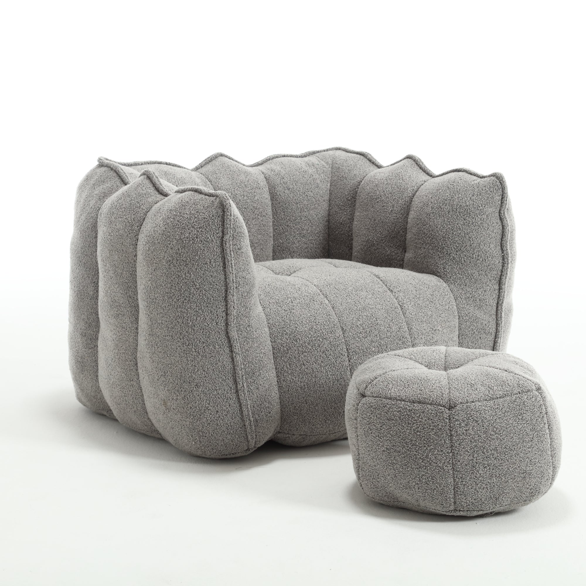 Plush Foam Lounger w/ Ottoman (Gray)