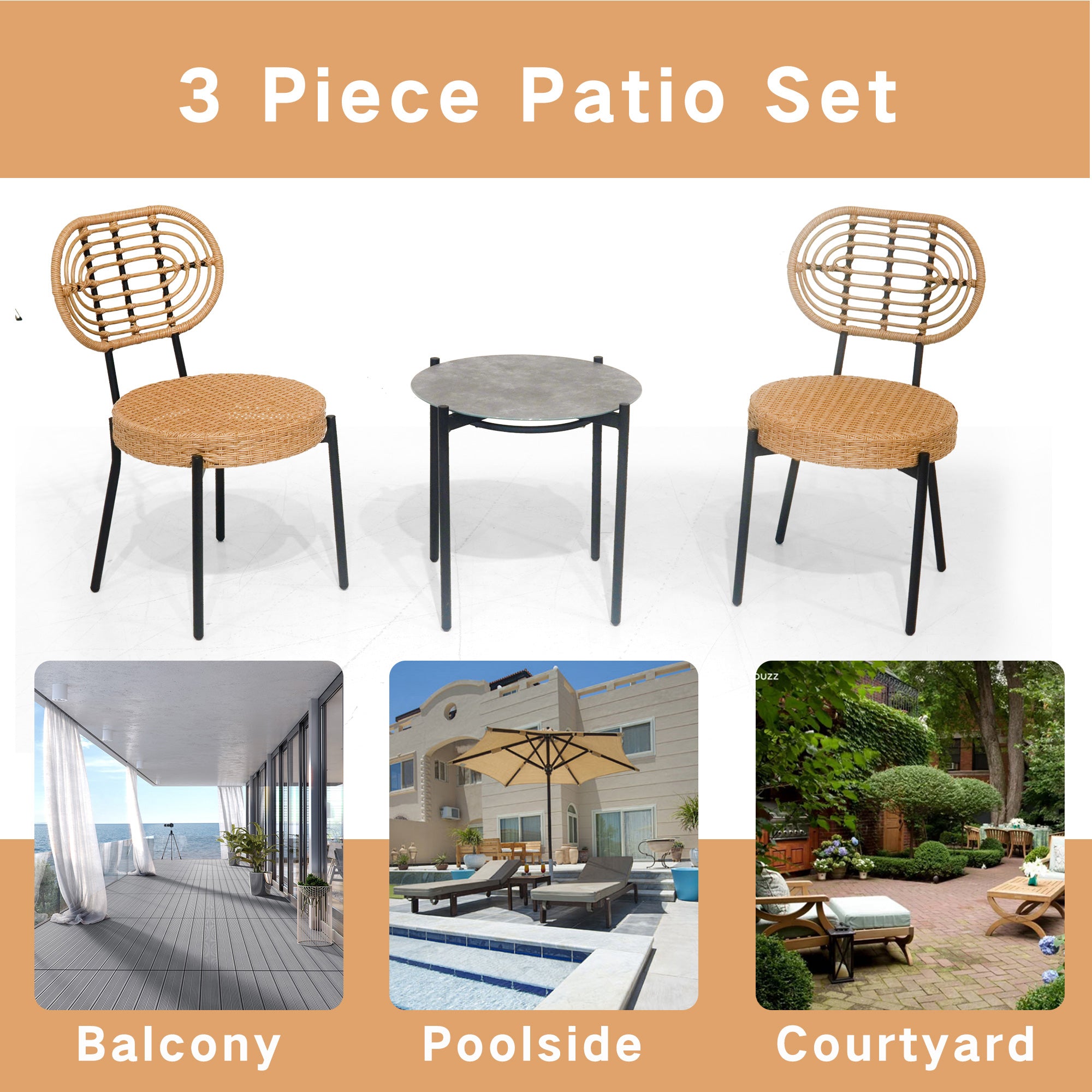 3 Piece Luxury Outdoor Wicker Furniture