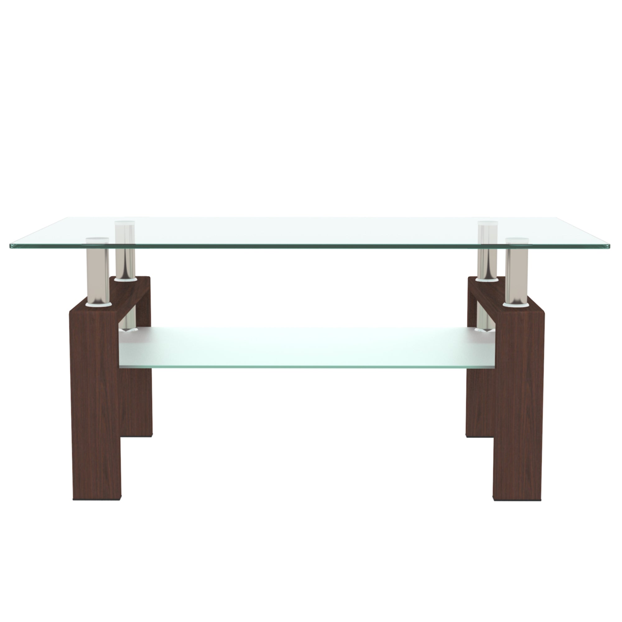 Modern 2-Layer Rectangle Glass Coffee Table (Walnut)
