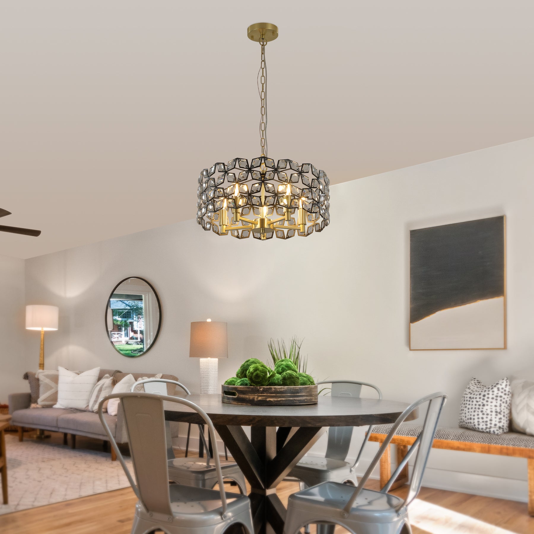 Modern Crystal Chandelier Light Fixture (Black)