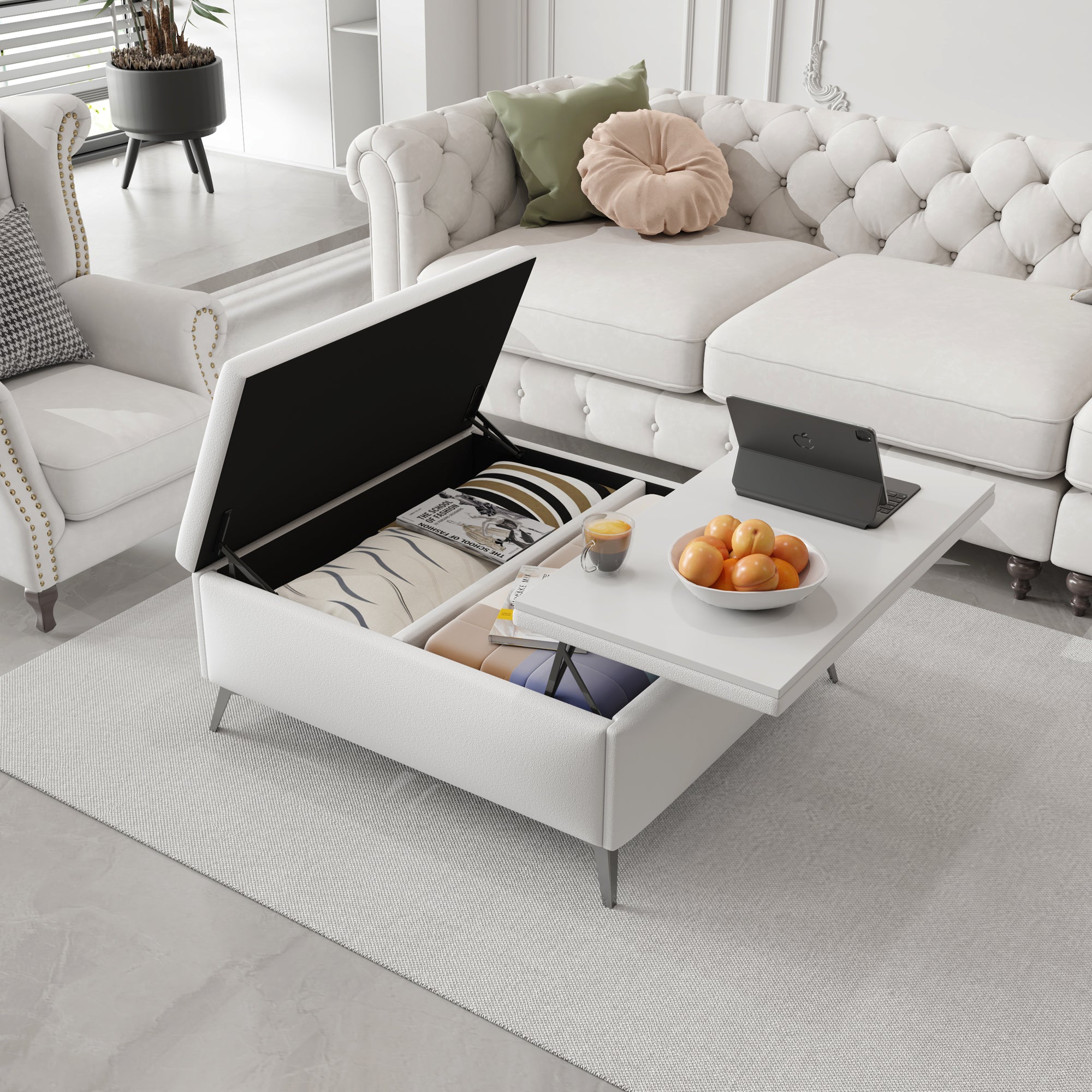 35 inch Square Storage Bench/Coffee Table (White)