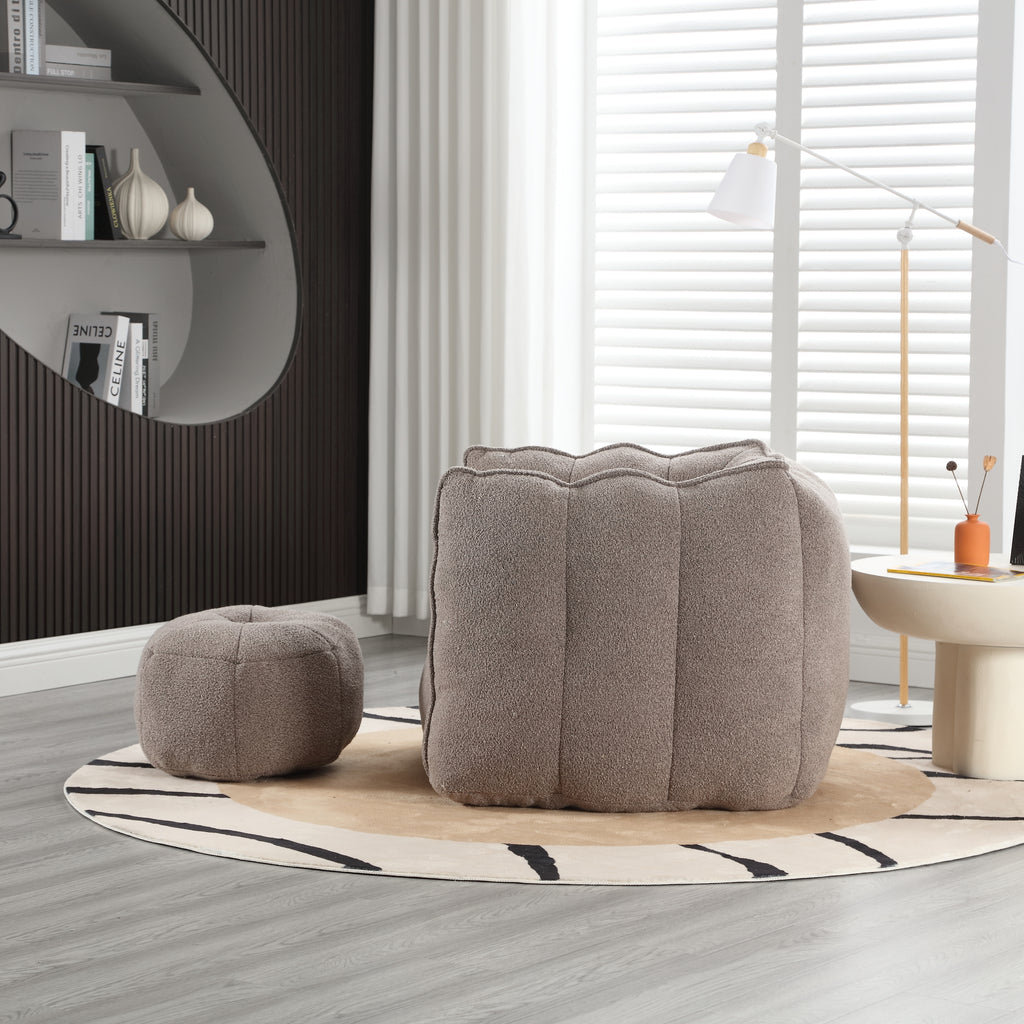 Plush Foam Lounger w/ Ottoman (Coffee)
