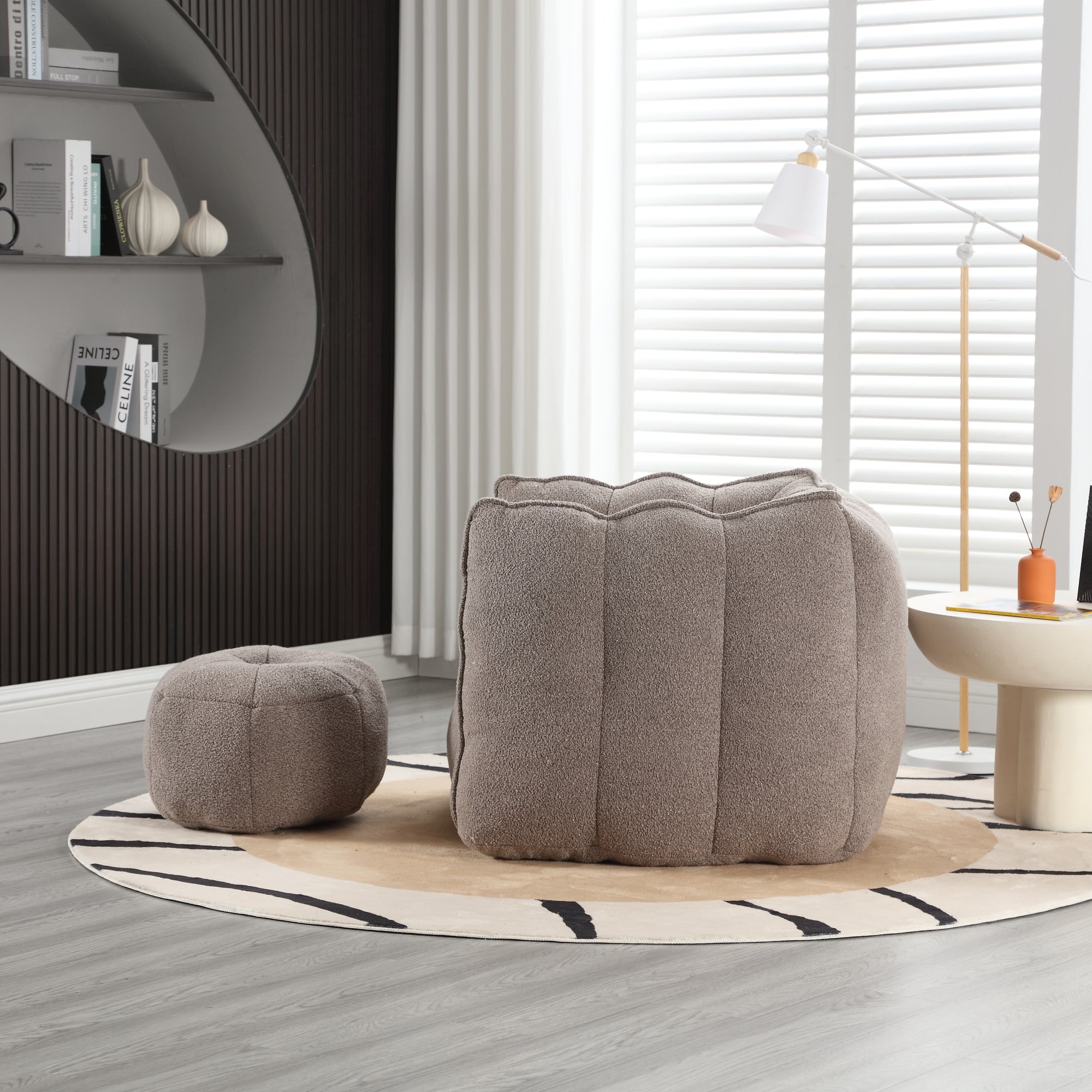 Plush Foam Lounger w/ Ottoman (Coffee)