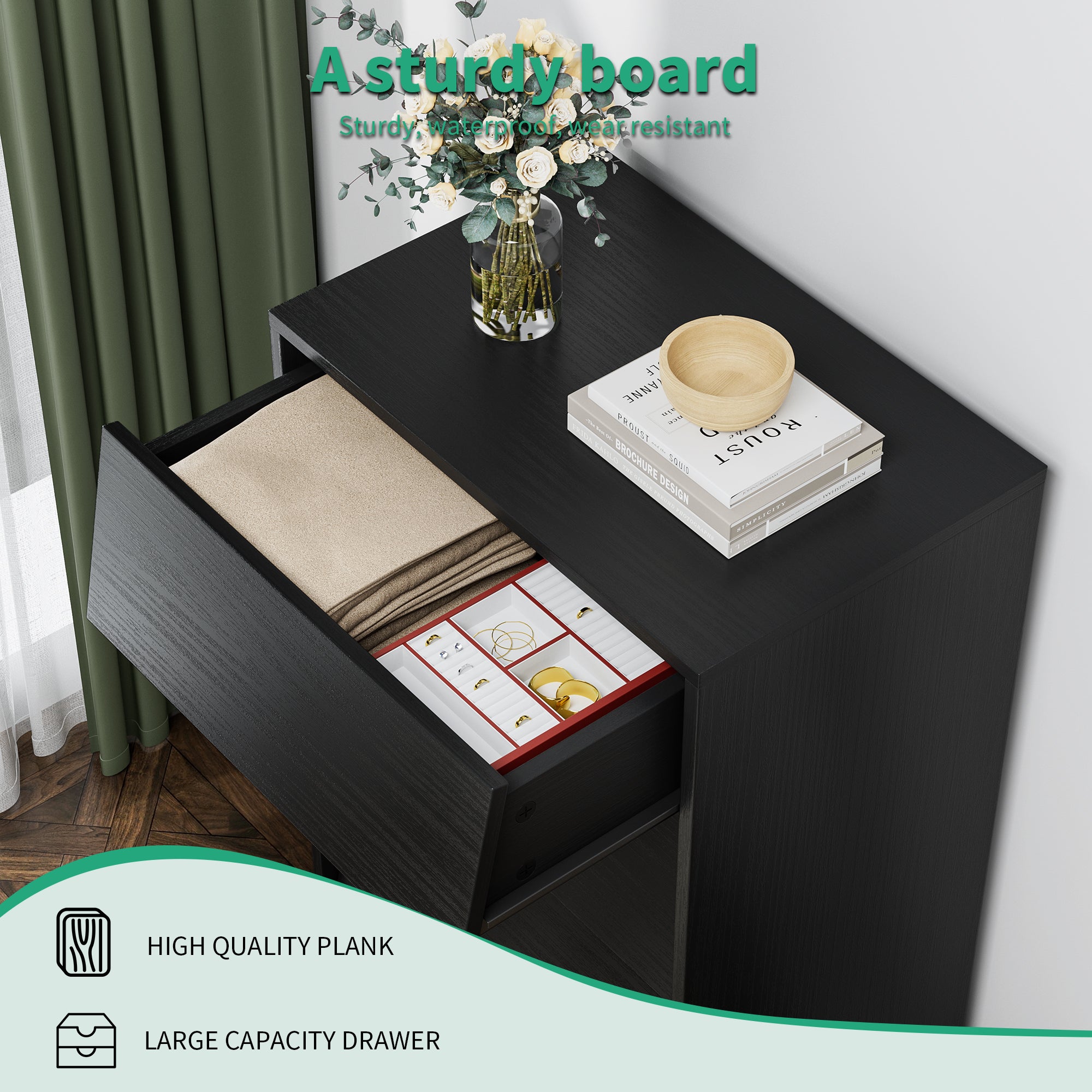 4 Drawer Vintage Bevel Dresser (Black)