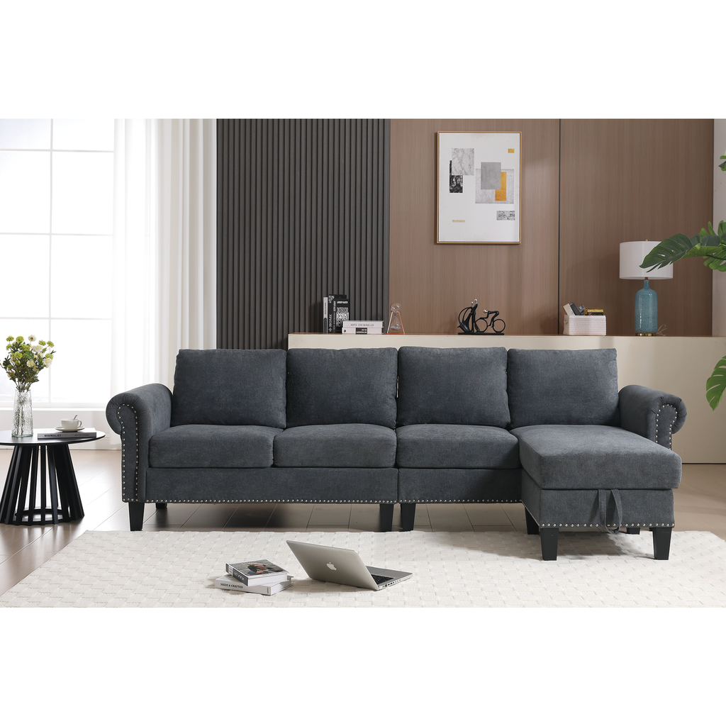 Convertible L-Sectional Sofa with Storage (Gray)