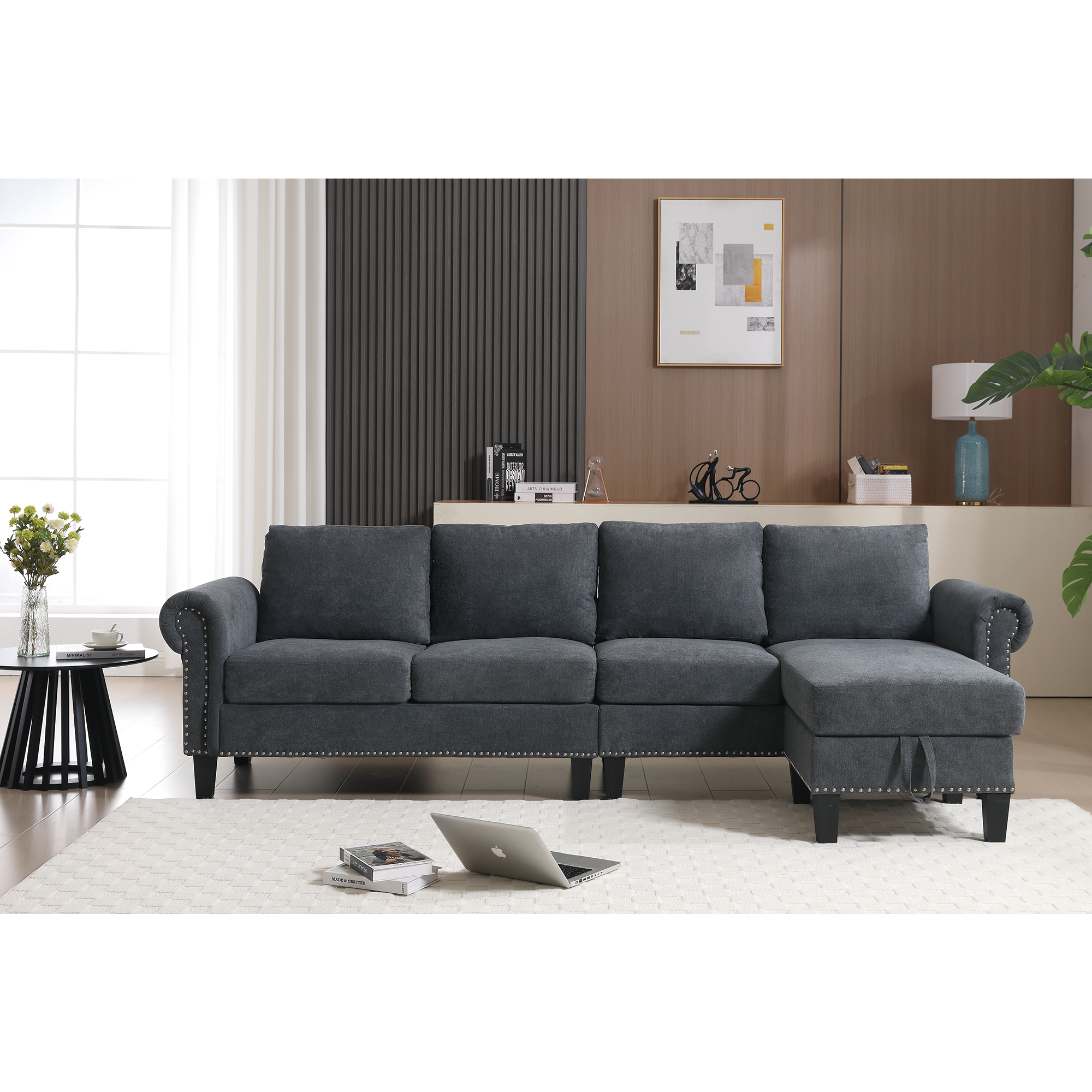 Convertible L-Sectional Sofa with Storage (Gray)
