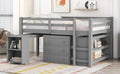 Low Study Full Loft Bed w/ Cabinet Shelves & Desk (Gray)