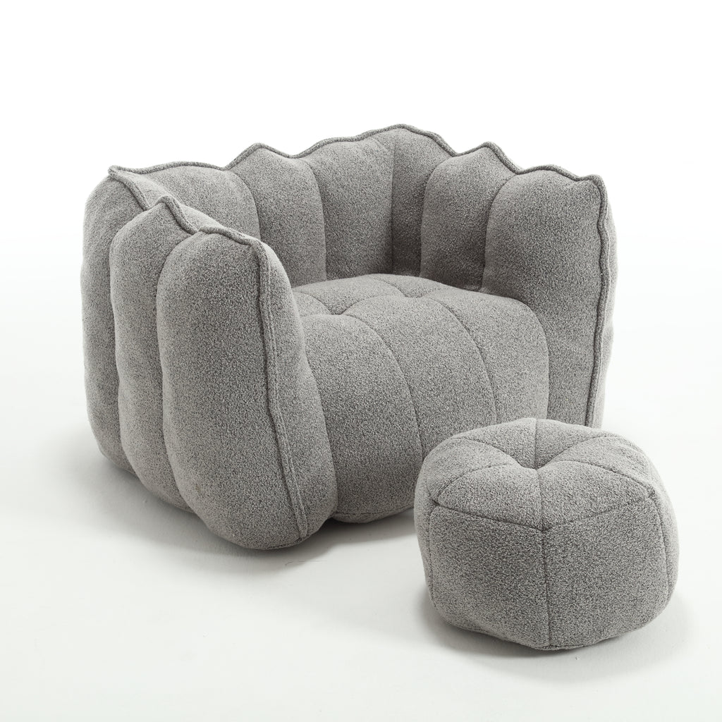Plush Foam Lounger w/ Ottoman (Gray)