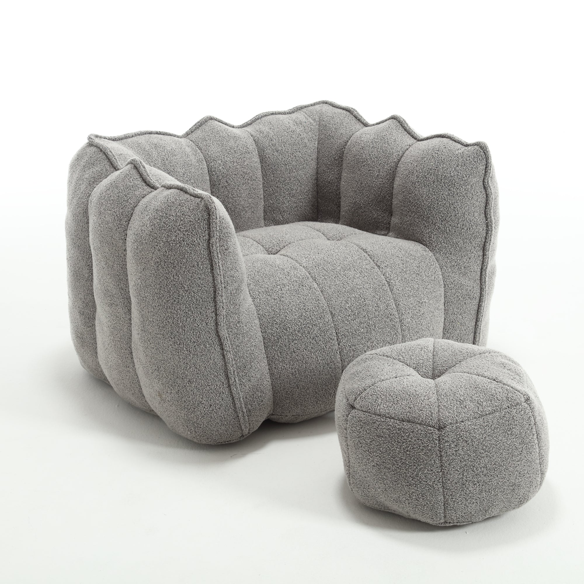 Plush Foam Lounger w/ Ottoman (Gray)