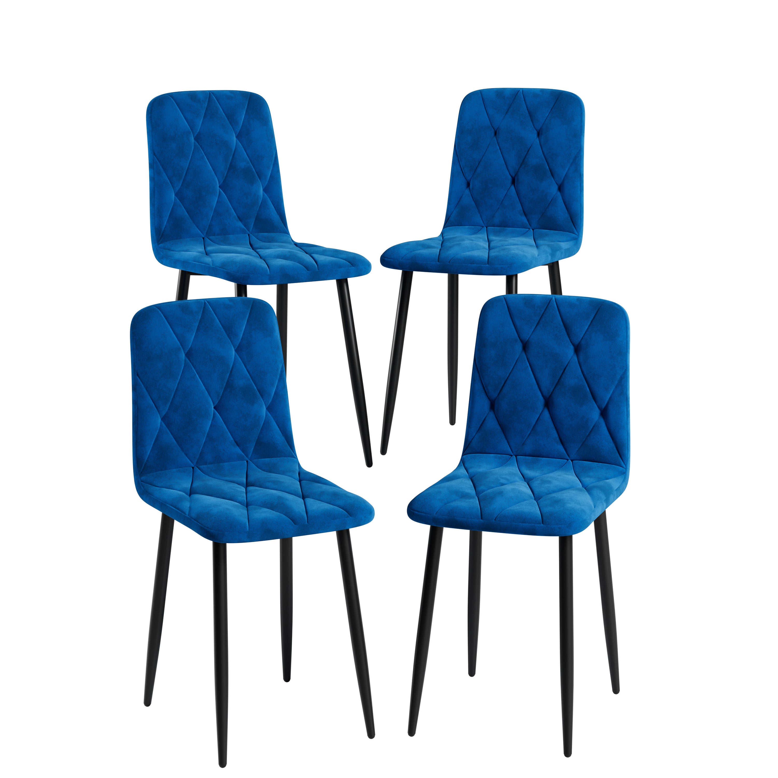 Sleek Velvet Dining Chairs - Set of 4 (Blue)