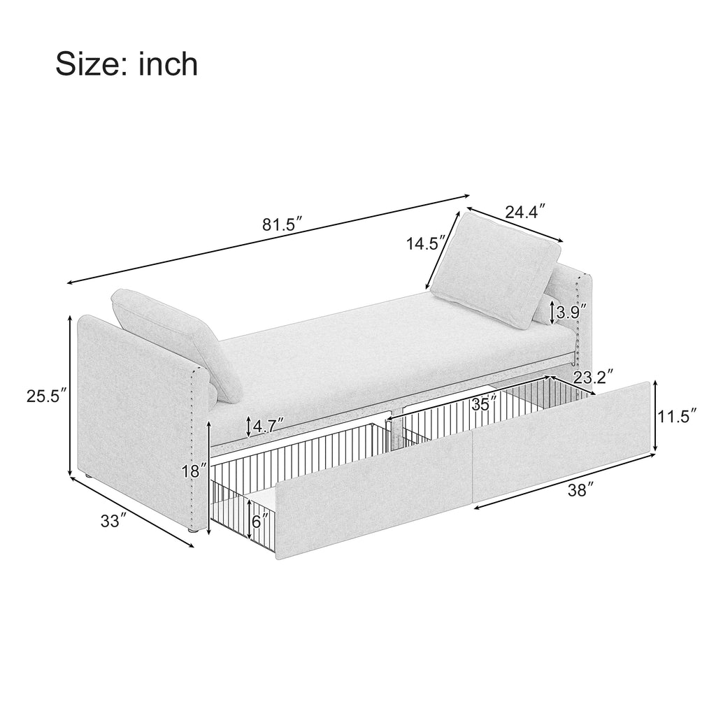 Modern Lounge Chair Sofa Bed w/ 2 Drawers - without mattress (Beige)