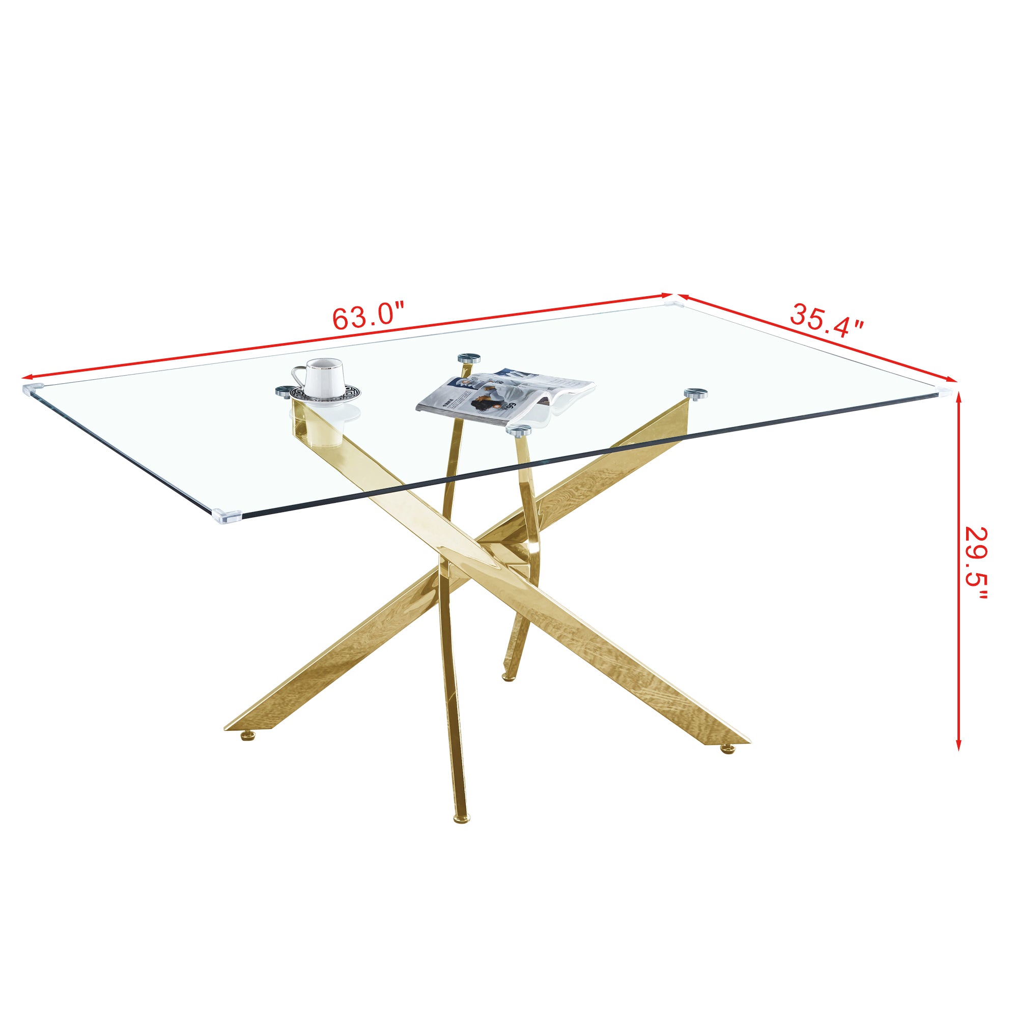 Modern Rectangular Tempered Glass Dining Table (Gold)