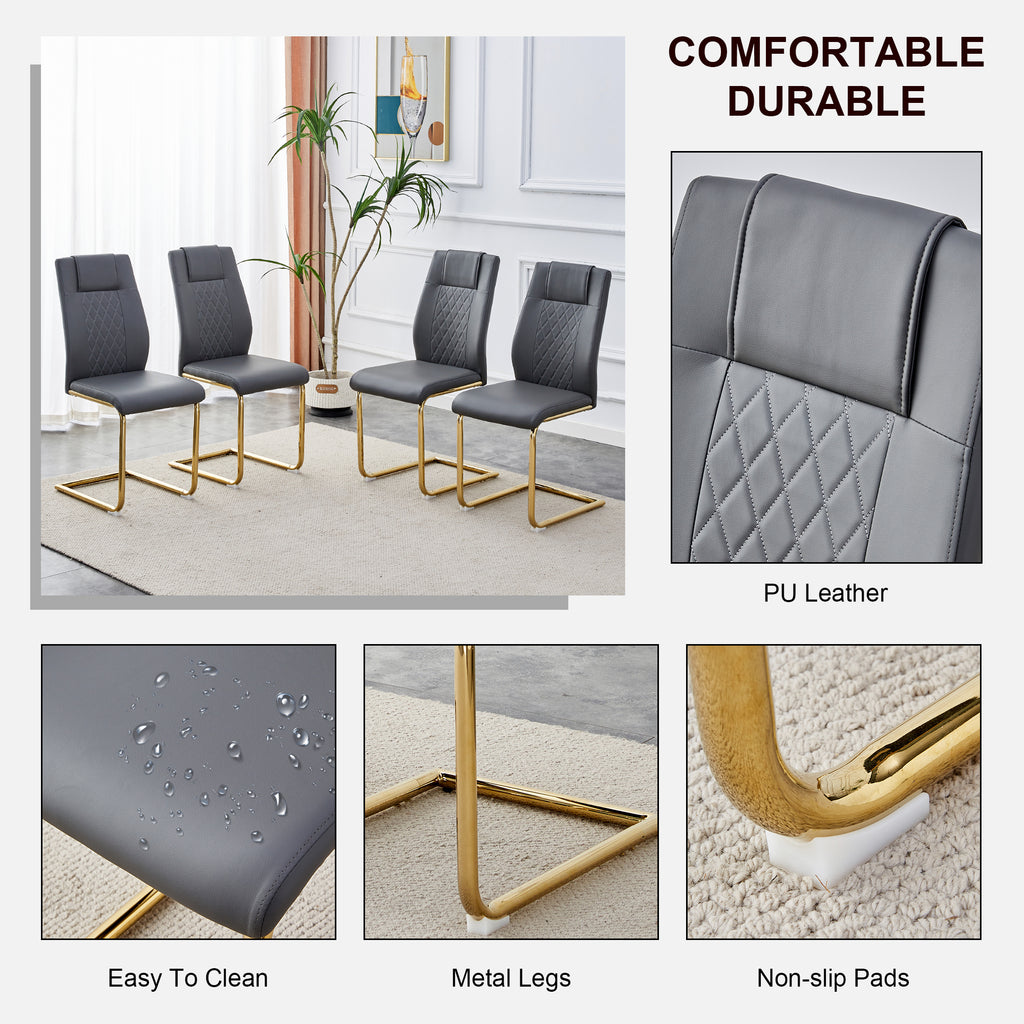 Set of 6 Chic Faux Leather Cushioned Chairs w/ Metal Legs (Gray)