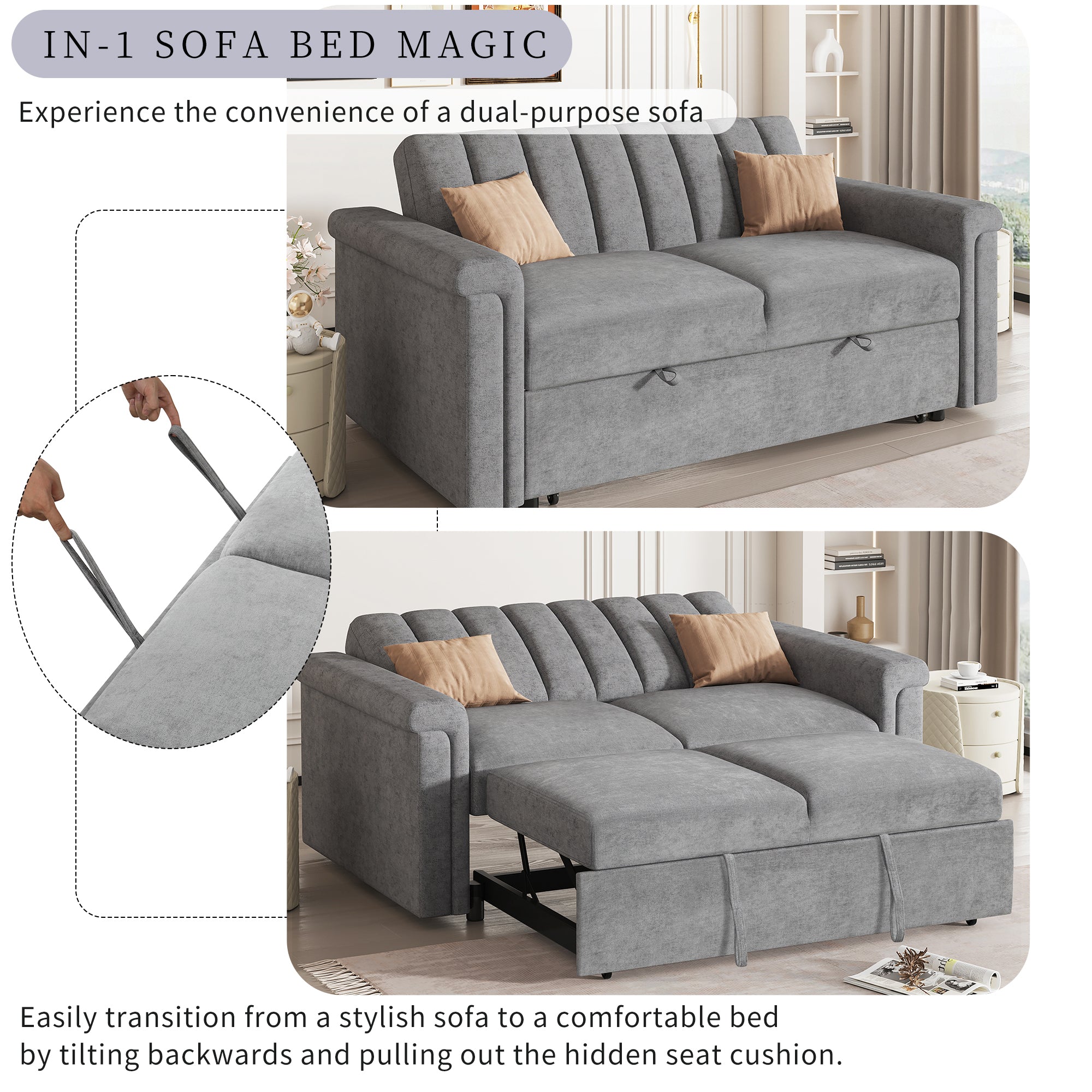 U_STYLE Convertible Sofa Bed (Gray)