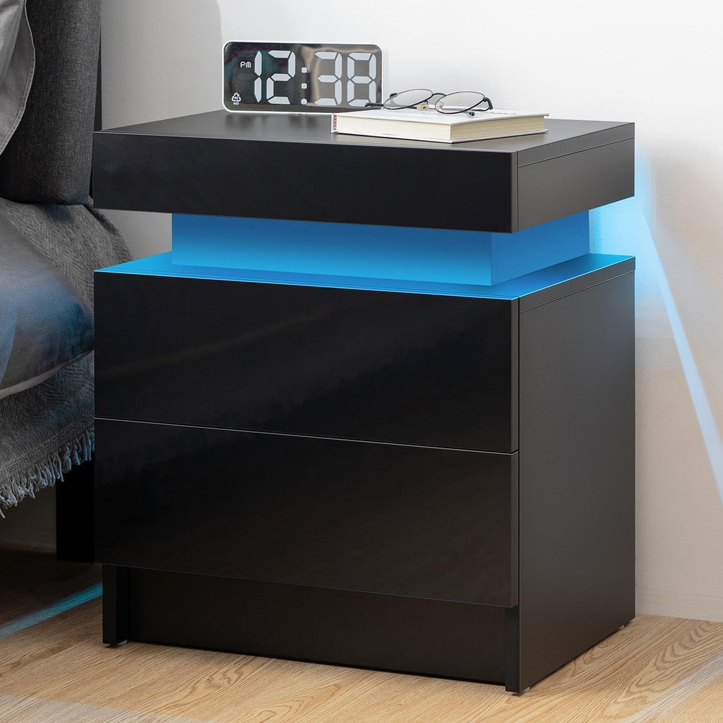 Modern LED Nightstand w/ 2 Drawers (Black)