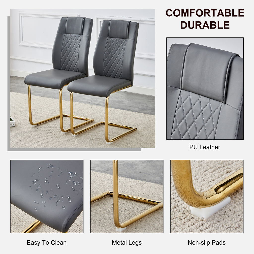 Set of 6 Chic Faux Leather Cushioned Chairs w/ Metal Legs (Gray)