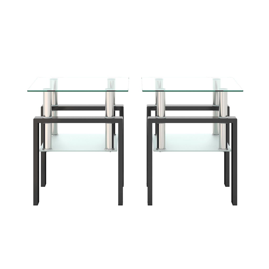 Set of 2, Modern Tempered Glass Coffee Table (Black)
