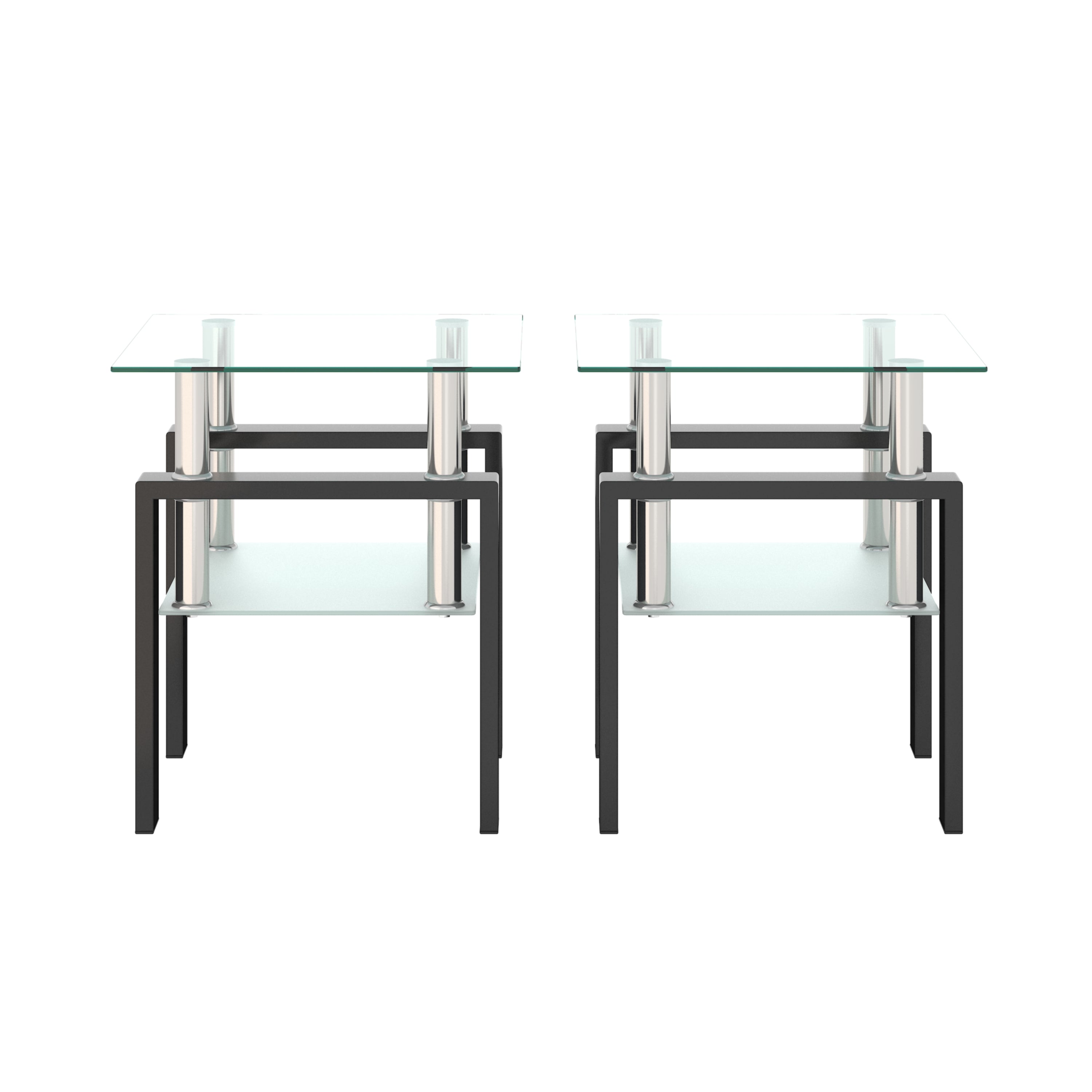 Set of 2, Modern Tempered Glass Coffee Table (Black)