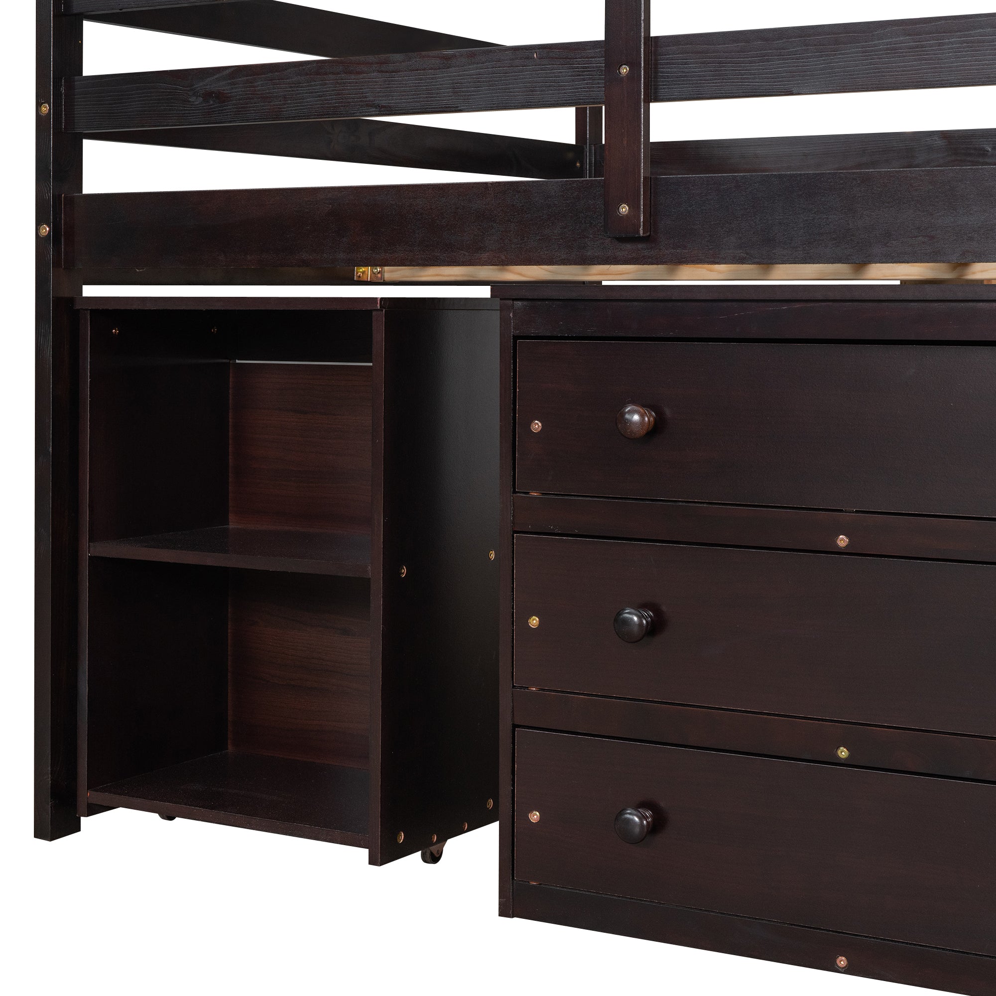 Low Study Full Loft Bed w/ Cabinet Shelves & Desk (Espresso)